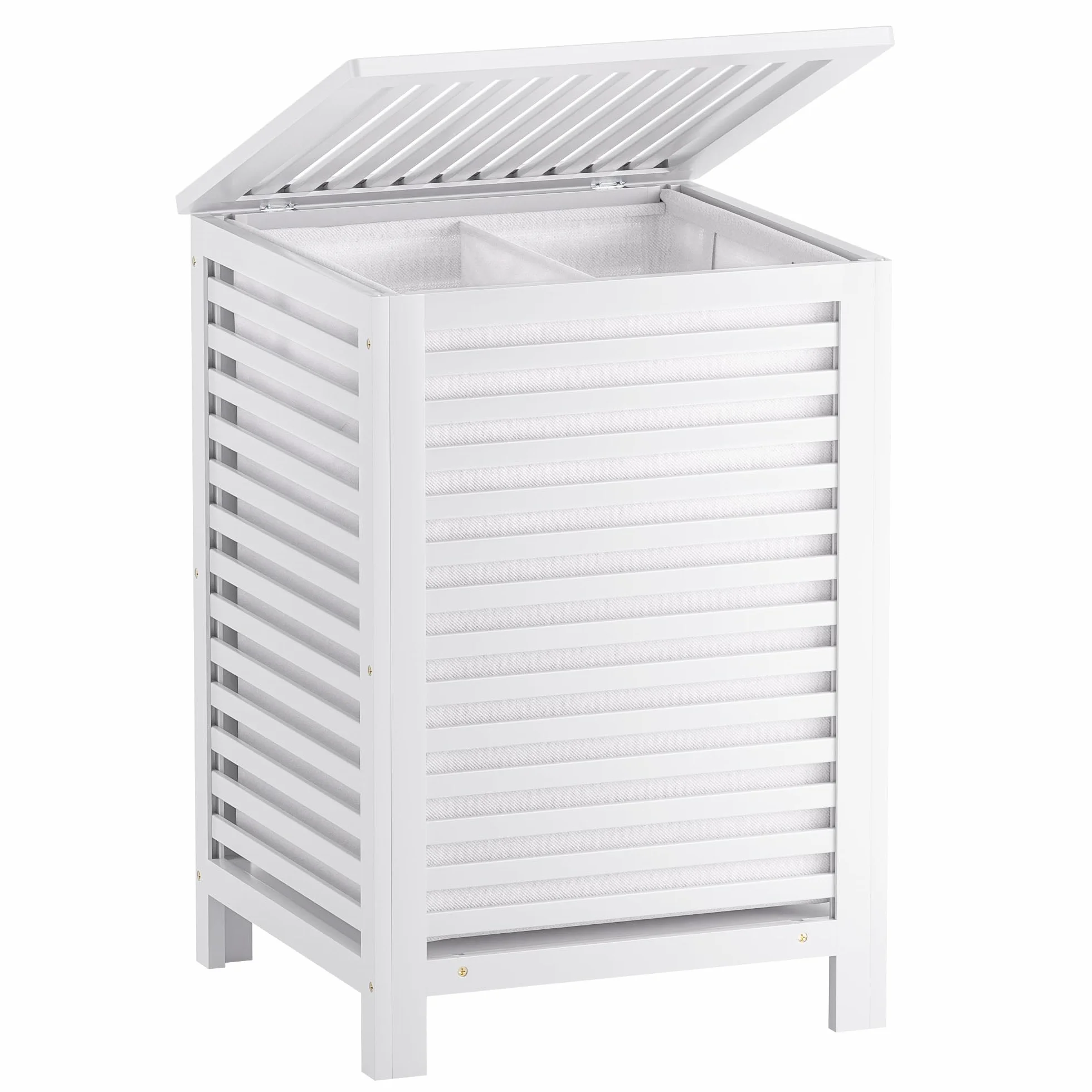 SMIBUY doppio cesto per biancheria con coperchio, cesto per biancheria in bambù da 120 litri con sacchetto di fodera rimovibile per lavanderia, bagno, camera da letto (bianco)