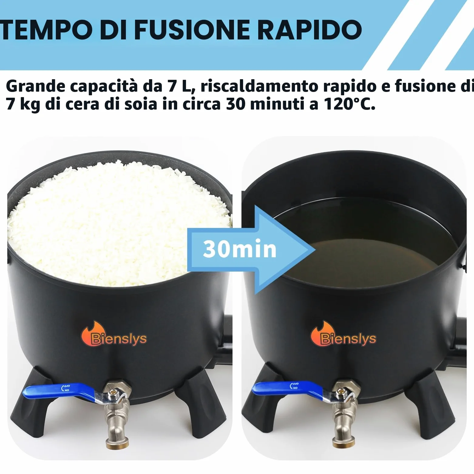 Bienslys Fonditore elettrico di cera per candela contenente 7L di cera di soia non aderente con dispositivo di controllo della temperatura a pressione di pulsante