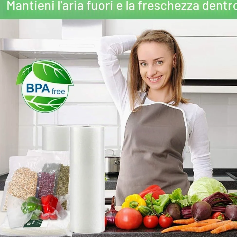 O2frepak 6 Rotoli (3)20X600cm e (3)28X600cm Buste Rotoli Sottovuoto Alimenti,Sacchetti Sottovuoto per Alimenti,Sacchi Sottovuoto Alimenti senza BPA (totale:3600cm)
