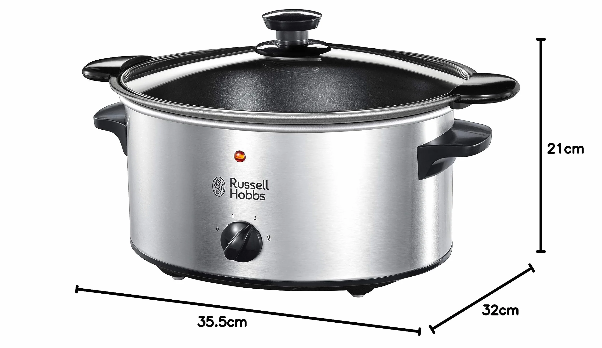 Russell Hobbs Slowcooker 22740-56, 3.5 L, 160 W, Acciaio Inox, Pentola Antiaderente removibile
