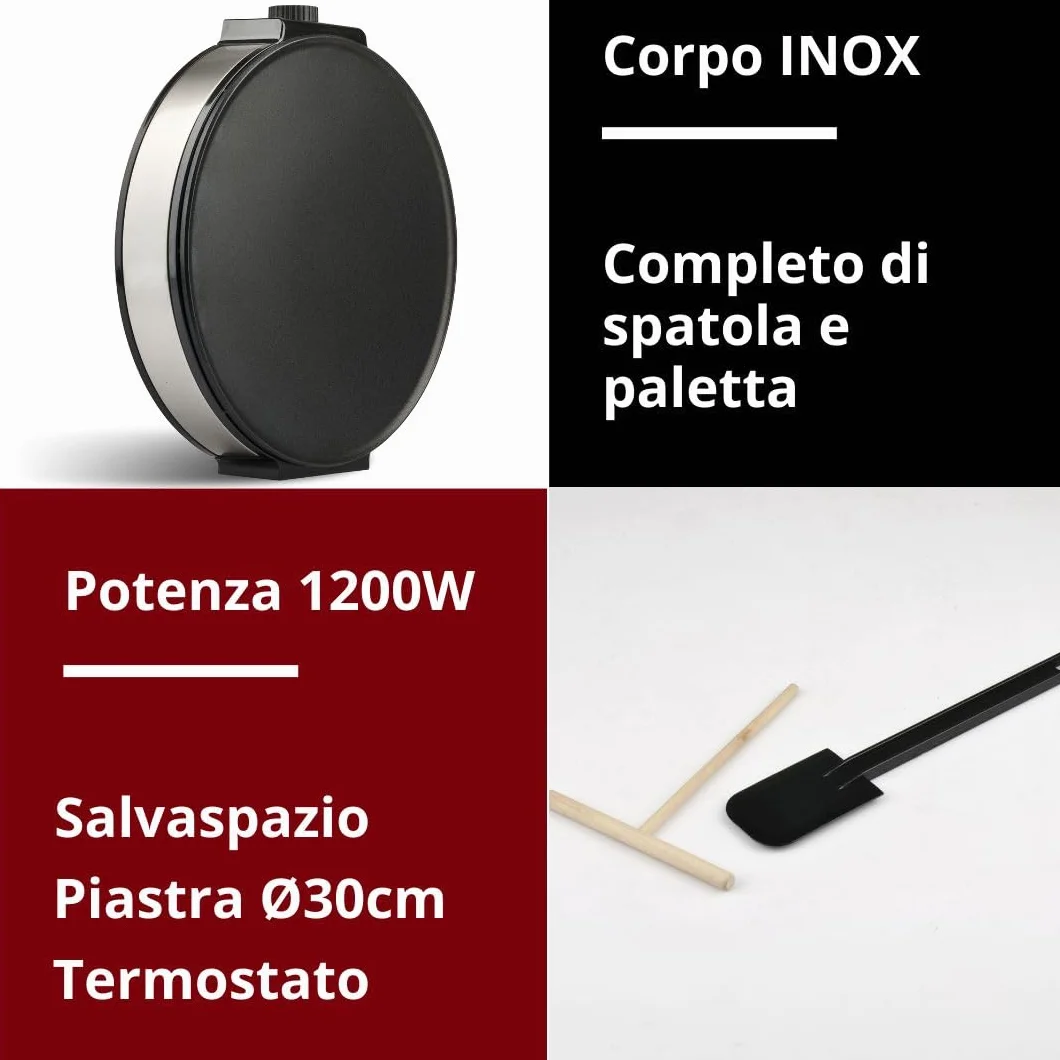 G3 Ferrari G10098 Profi Crepe Crepiera Elettrica 1200W, Piastra 30 cm Inox, Antiaderente