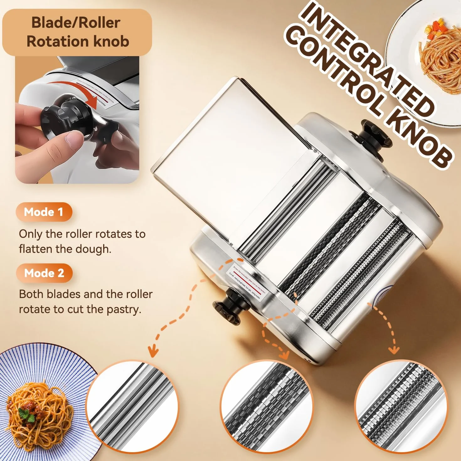 Moongiantgo Macchina per la Pasta Elettrica Pasta Macchina Fresca Acciaio Inox con Lame da 1,5 mm Fine e 4 mm Piatta, 9 Grado di Spessore Regolabile 0,3-3mm, Per Fettuccine, Tagliolini, Spaghetti