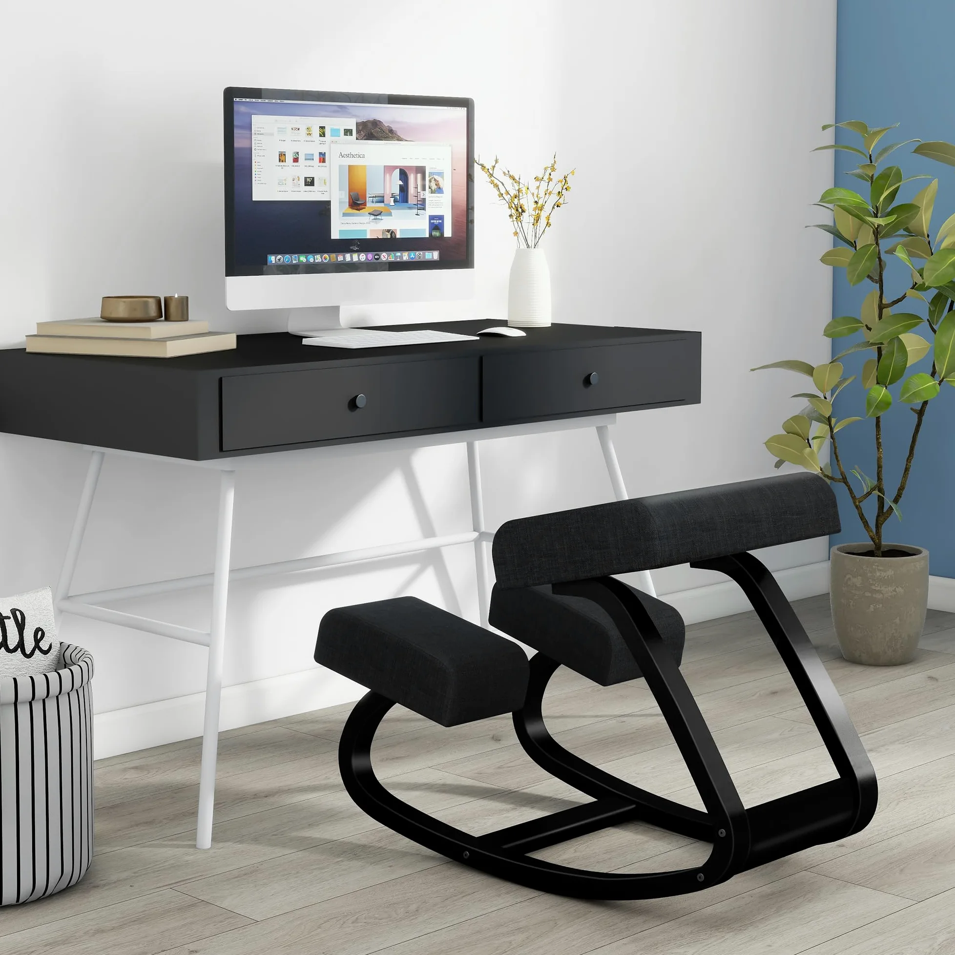 Sedia Ergonomica Inginocchiatoio in Legno – Regolabile a Dondolo con Cuscino Traspirante, Allevia Mal di Schiena, Migliora Postura, per Ufficio Home Office Studio – 100 kg