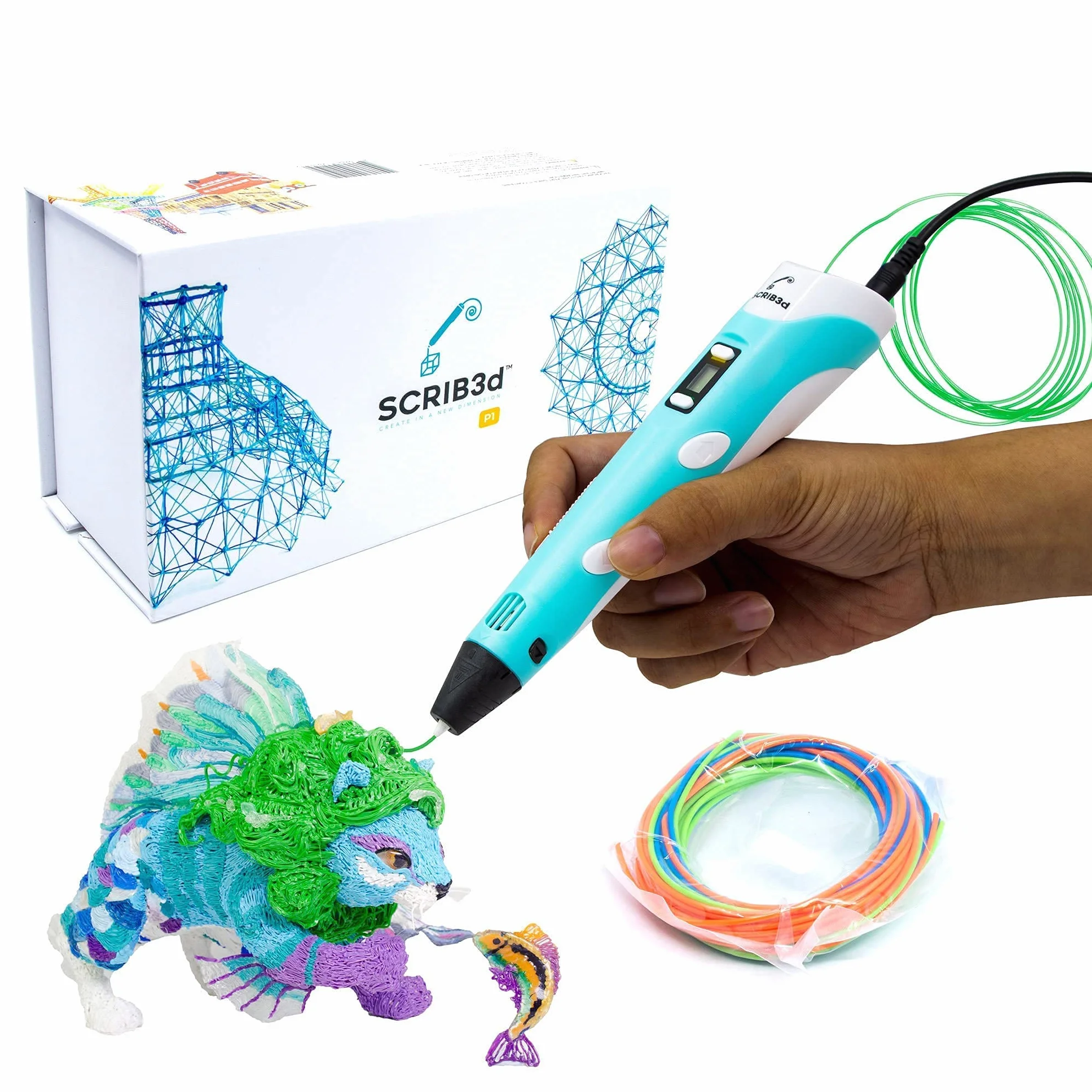 SCRIB3D P1 Penna 3D con Display, 3 Colori Filamento PLA, Stencil e Guida
