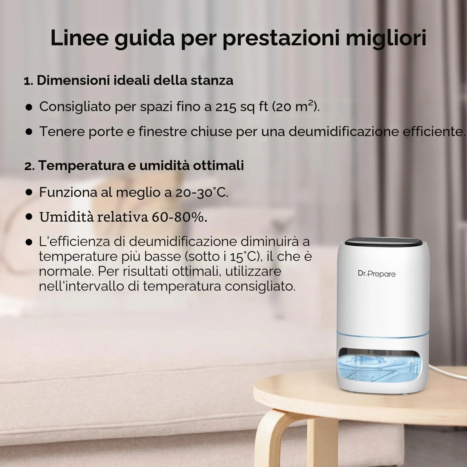 Dr.Prepare Deumidificatore Casa 1L Silenzioso Deumidificatore Portatile con Luce LED Timer 2/4/8H Spegnimento Automatico per Camera da Letto Bagno Armadio Camper