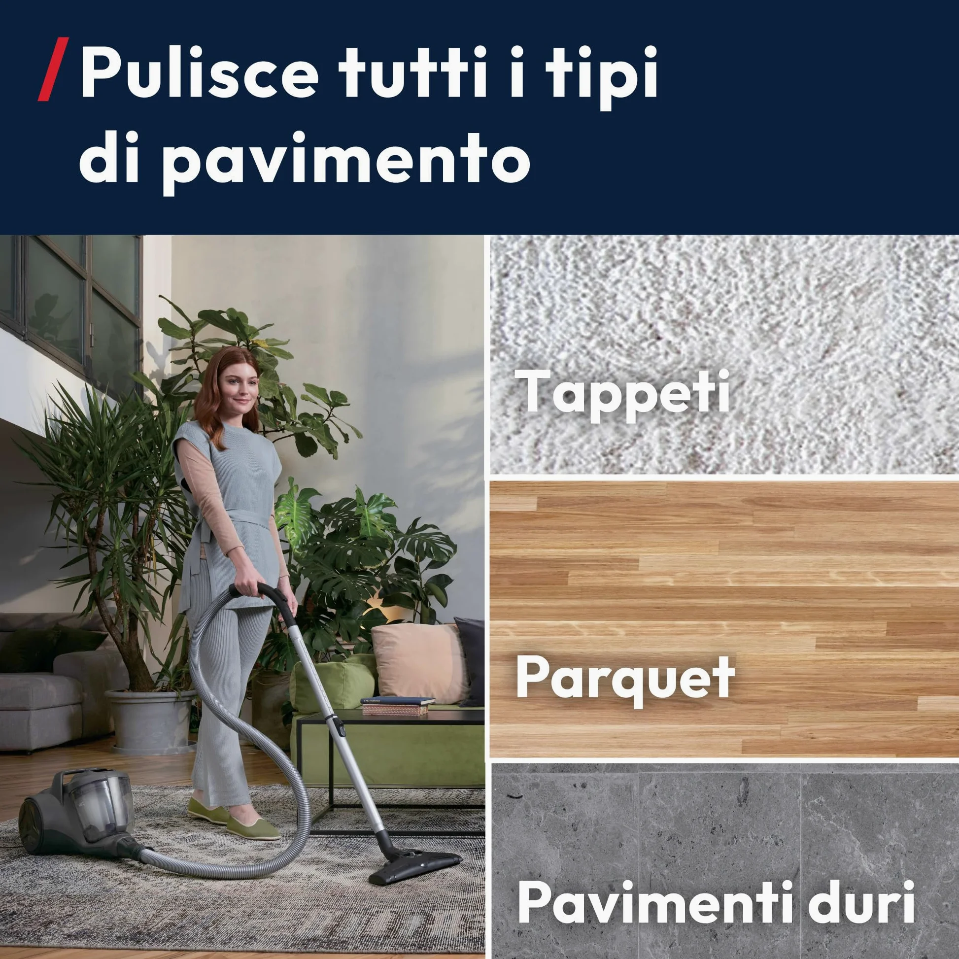 Hoover Aspirapolvere a traino senza sacco potente e compatto HP1 per tappeti, pavimenti duri e delicati, Leggero e con filo, Contenitore 2L, Spazzola Parquet, Raggio d'azione 7,5 m [HPZ107HM]