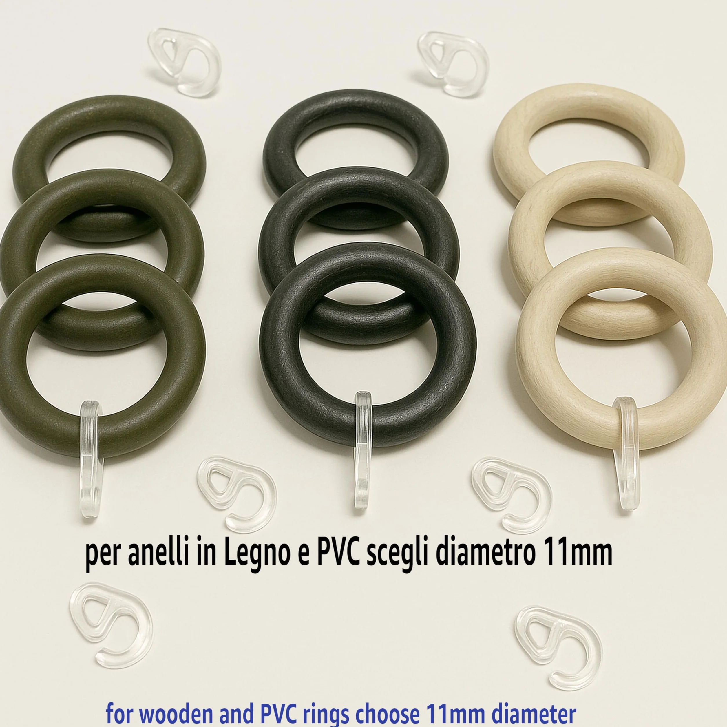 Occhielli trasparenti per bastoni tende Ganci in Plastica 11mm 55pz