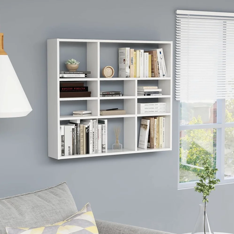Gecheer Scaffale a Muro Libreria da Parete Rettangolare in Legno, Mensola Pensile Cubo Bianco 90x16x78 cm