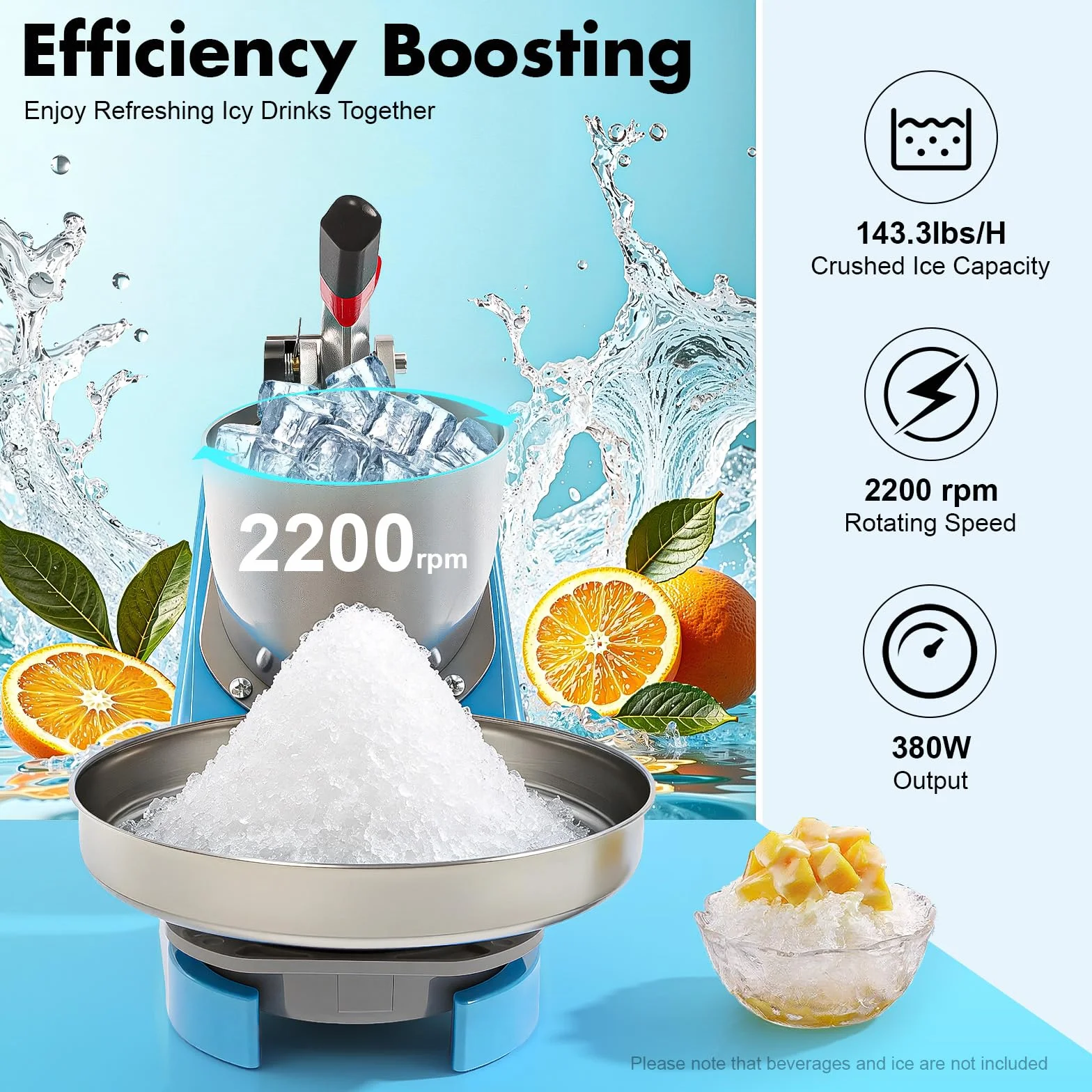 Tritatutto elettrico per ghiaccio in acciaio inox, capacità di ghiaccio tritato 65 kg/H, Ice Shaver macchina per neve per uso domestico e commerciale, raschietto per bevande fredde, frullati