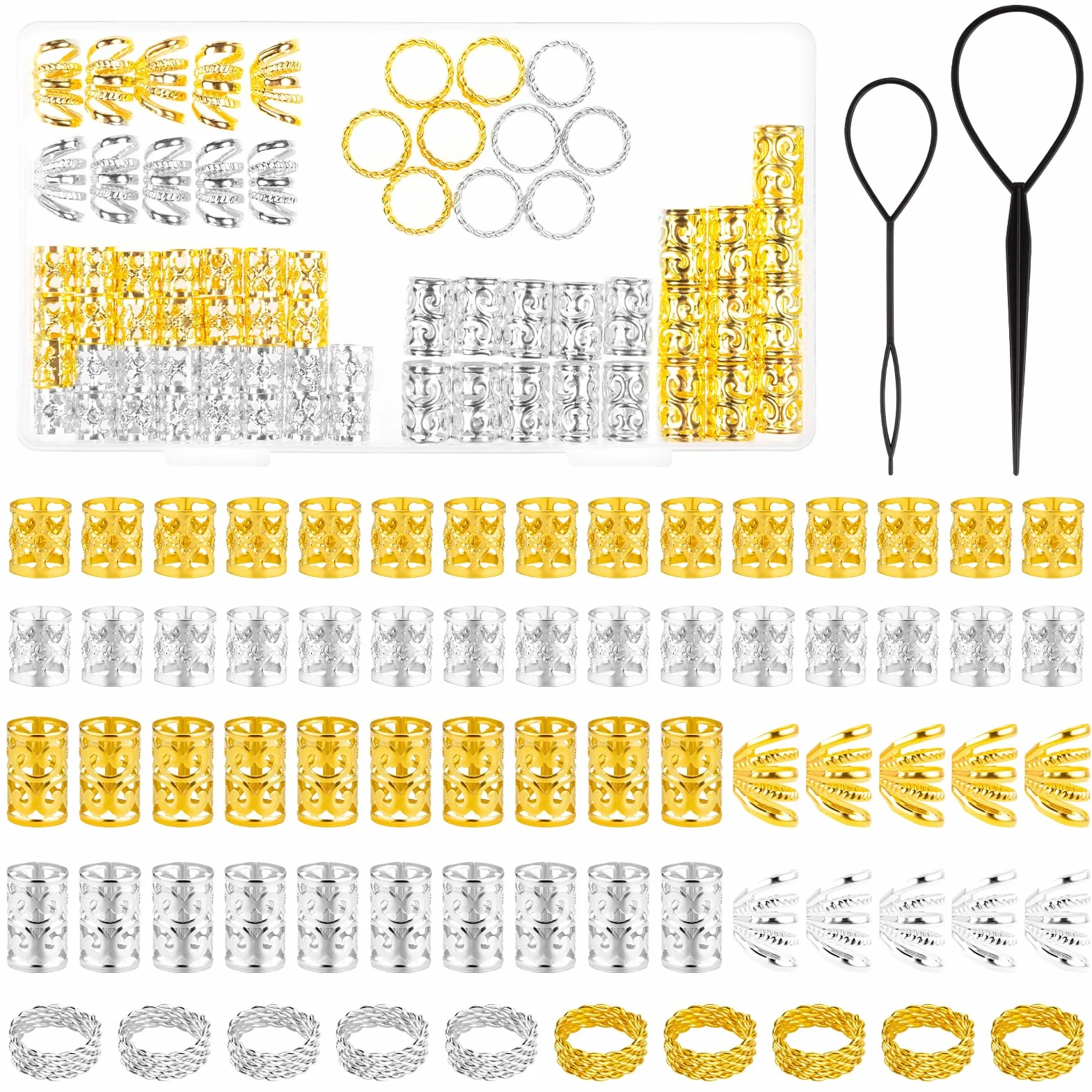 MELLIEX 70 Pezzi Anelli Dreadlock Capelli Treccia Accessori Capelli Metallo Polsini Argento Oro