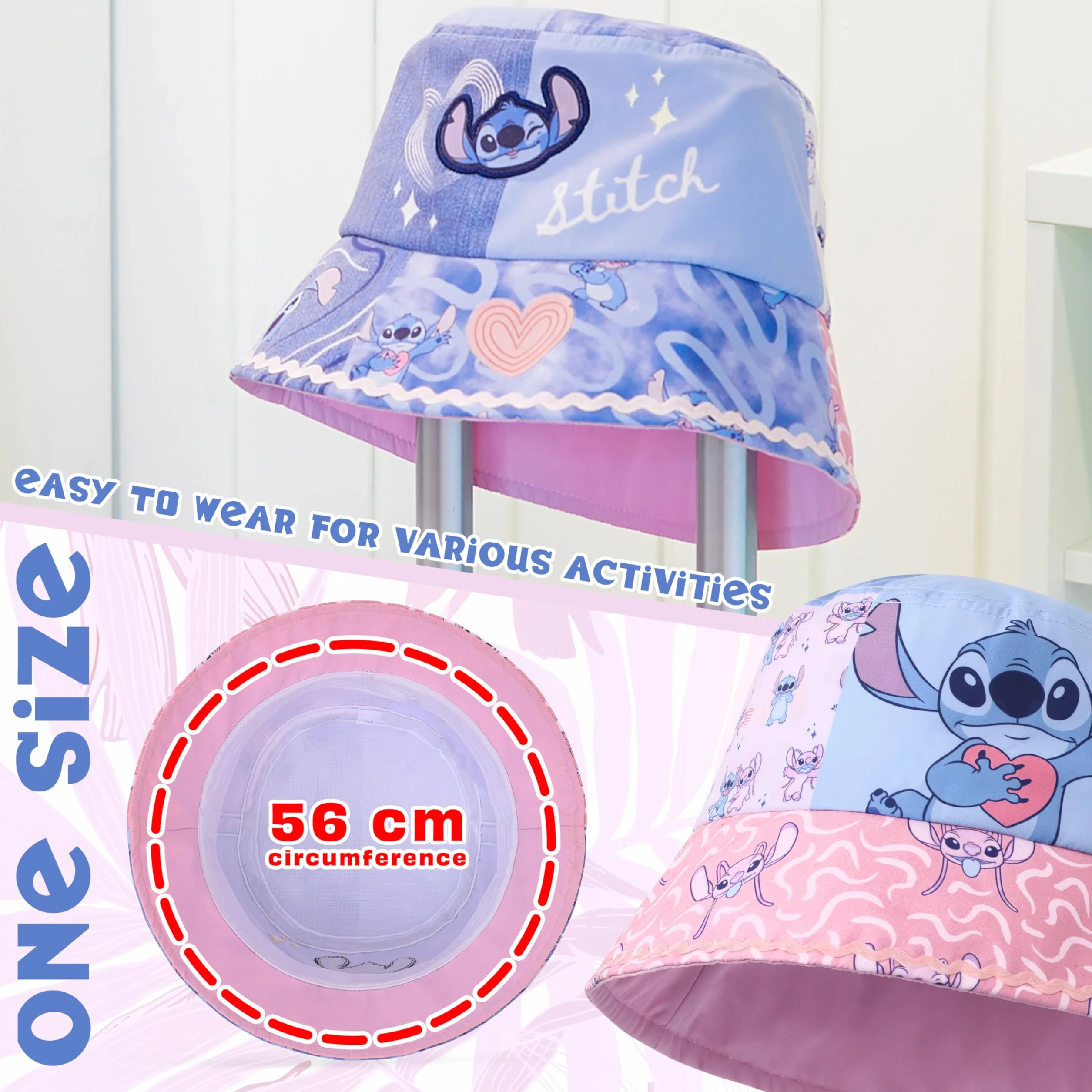 Disney Stitch Cappello Pescatore Bambina Sole Cappellini Bambini Estate