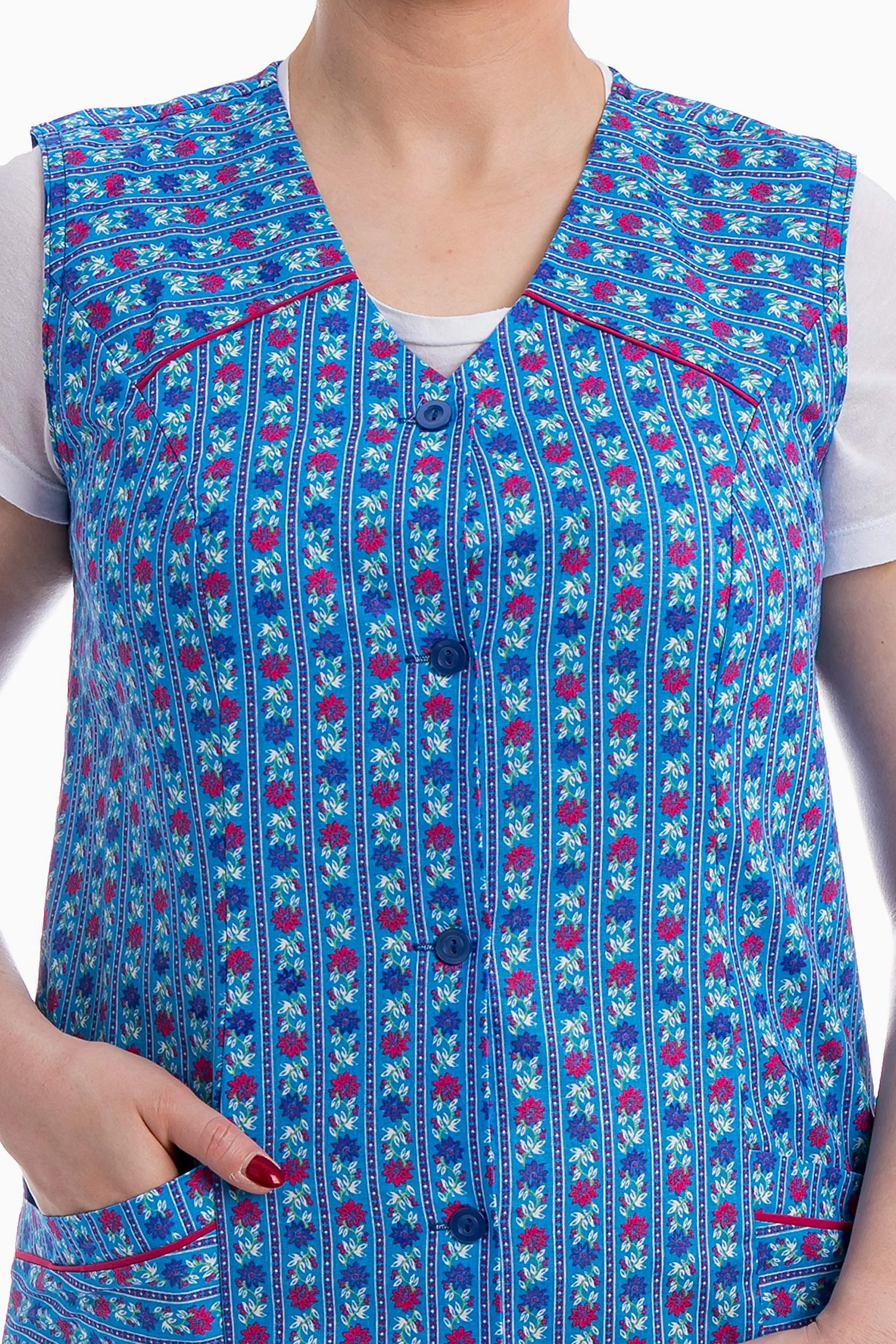 Grembiule Bottoni Donna Lungo 100% Cotone Senza Maniche