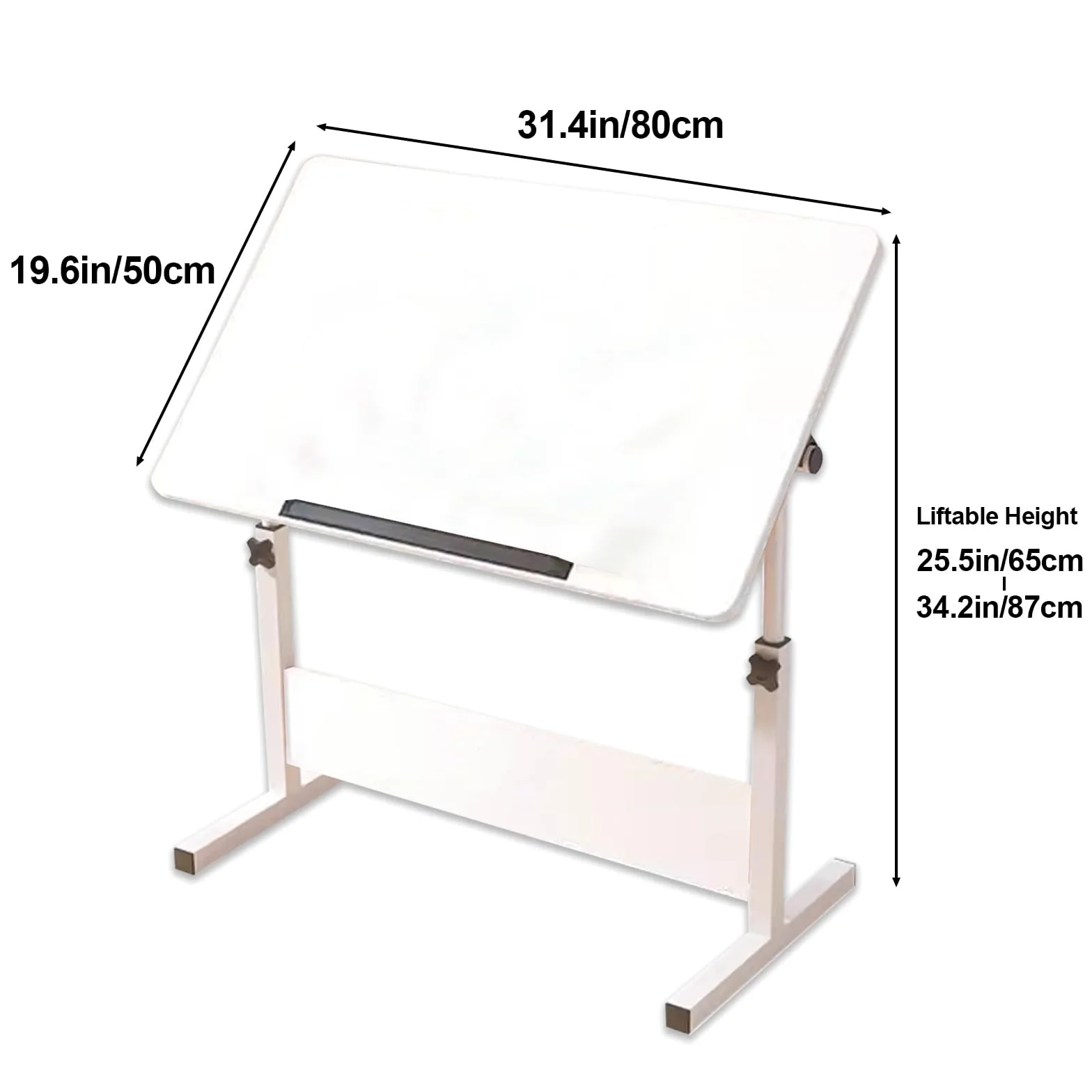 Tavolo da disegno regolabile in altezza per artisti, tavolo da disegno con cavalletti, scrivania per computer per casa e ufficio, bianco, 50 x 80 cm