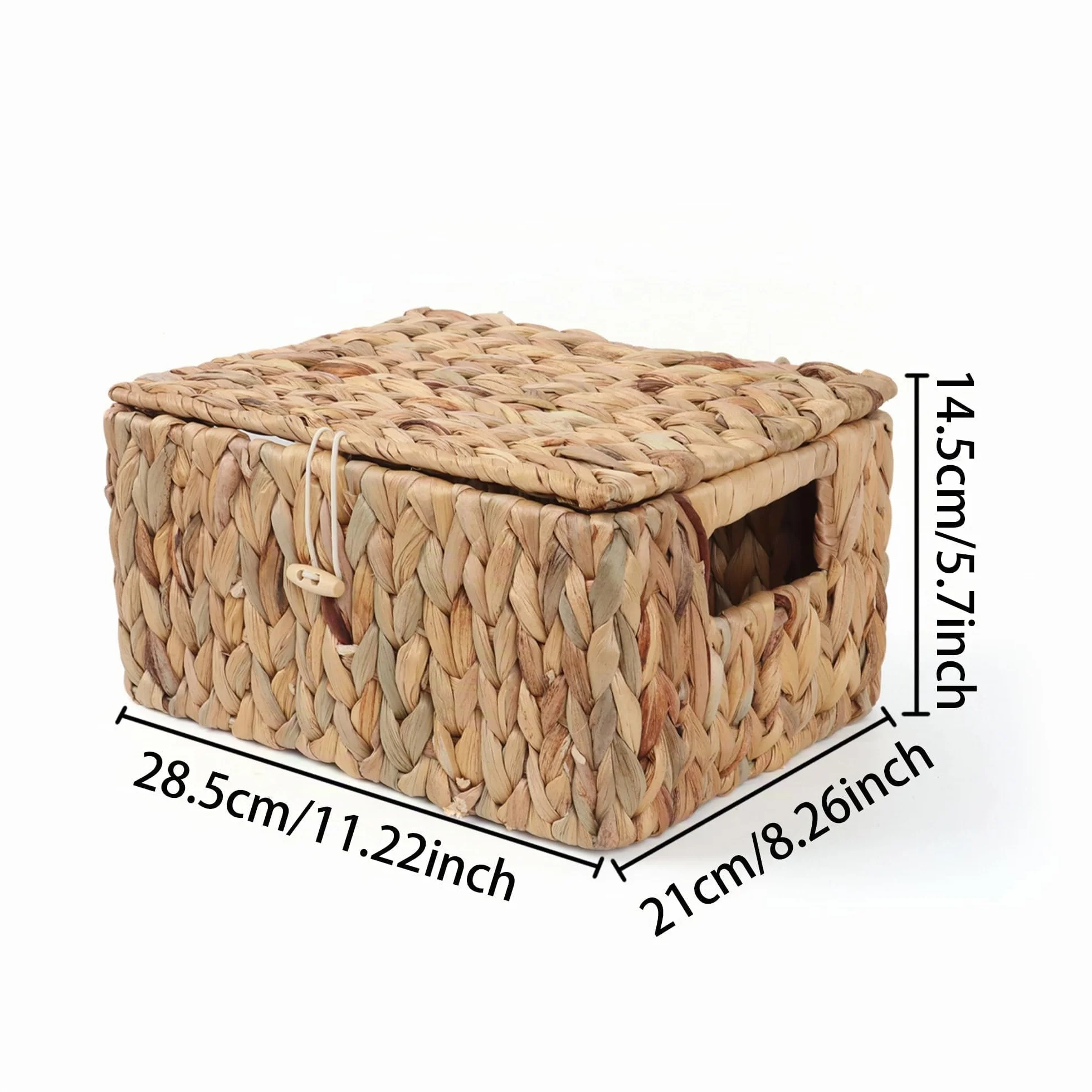 Cestini da scaffale in vimini con coperchio portaoggetti rettangolari naturale piccolo