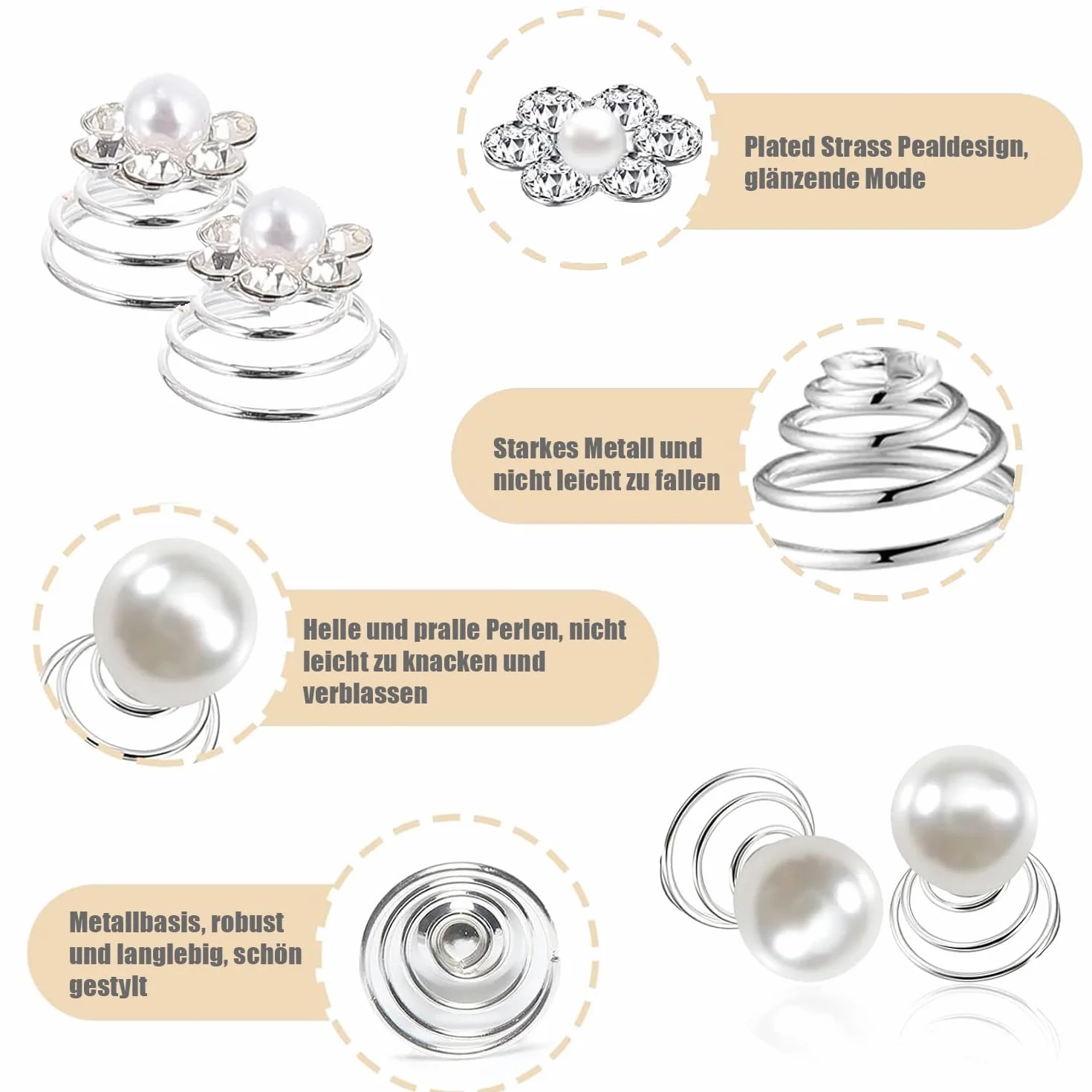 Forcine per capelli da sposa a spirale con strass perle diamante fiori 2 stili
