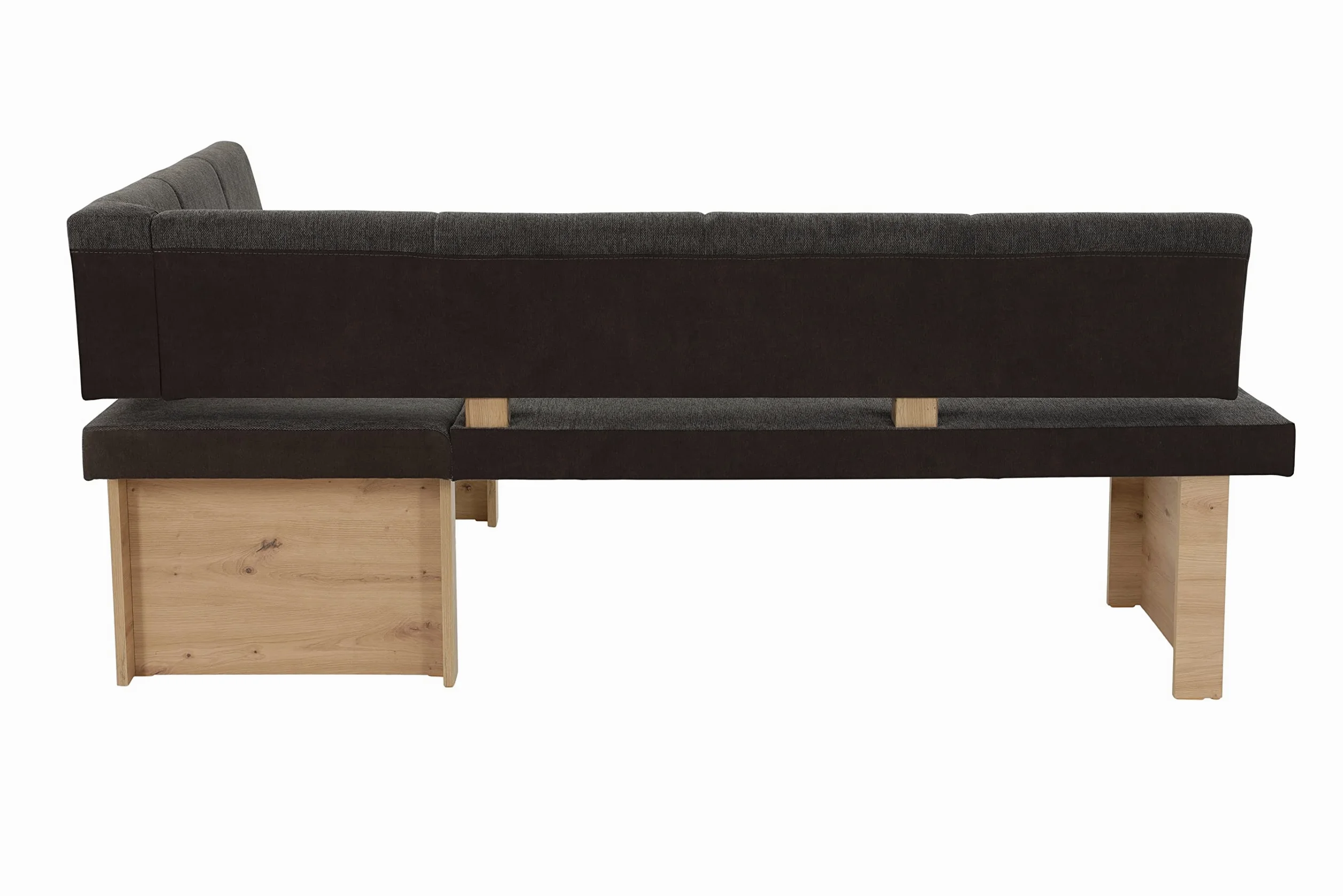Hela Tische, Linn - Panca angolare, in tessuto marrone, struttura in legno di rovere artigianale, montabile su entrambi i lati, portata circa 300 kg, dimensioni 200 x 140 x 83 cm