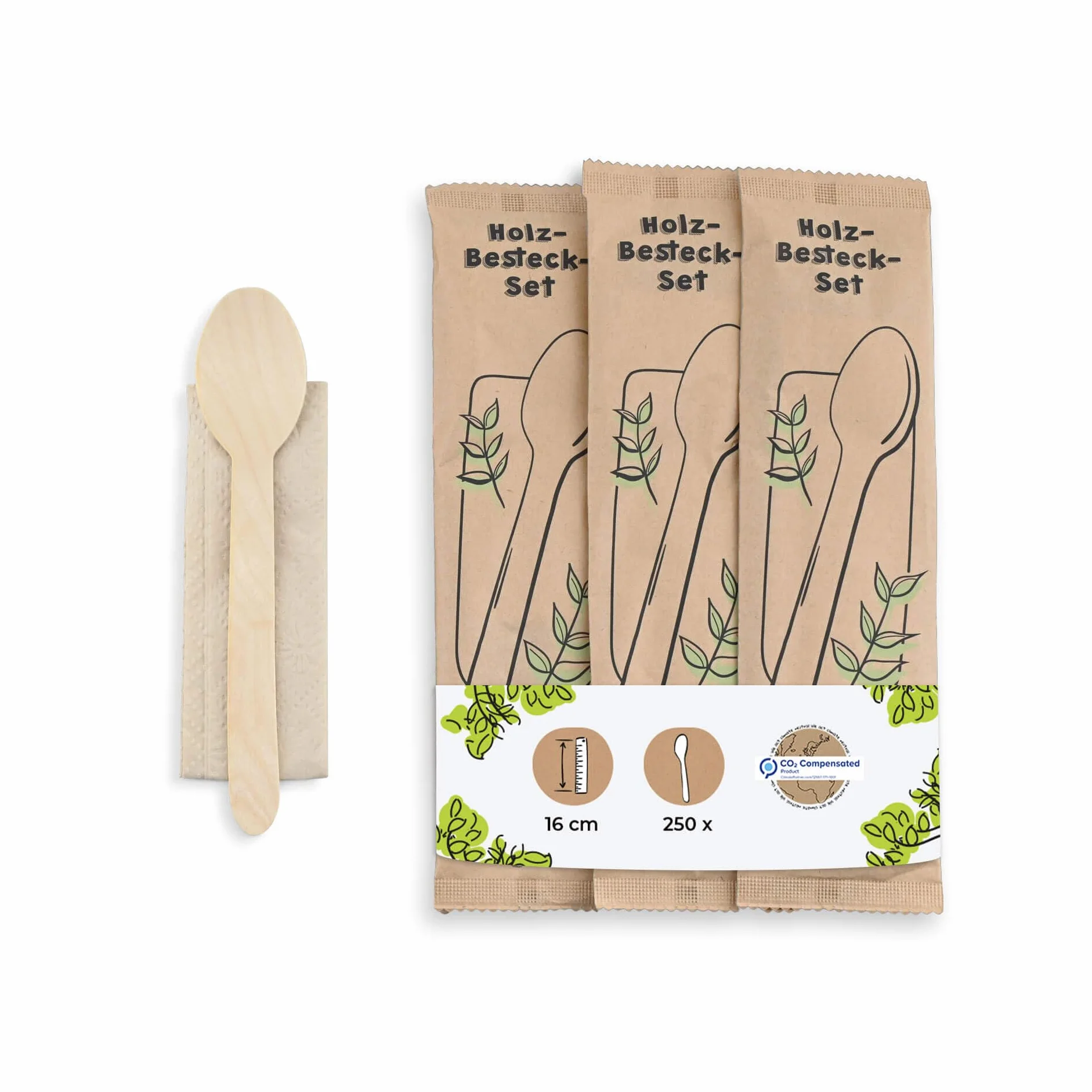 BIOZOYG Set posate legno 16 cm biodegradabile 500 Pezzi