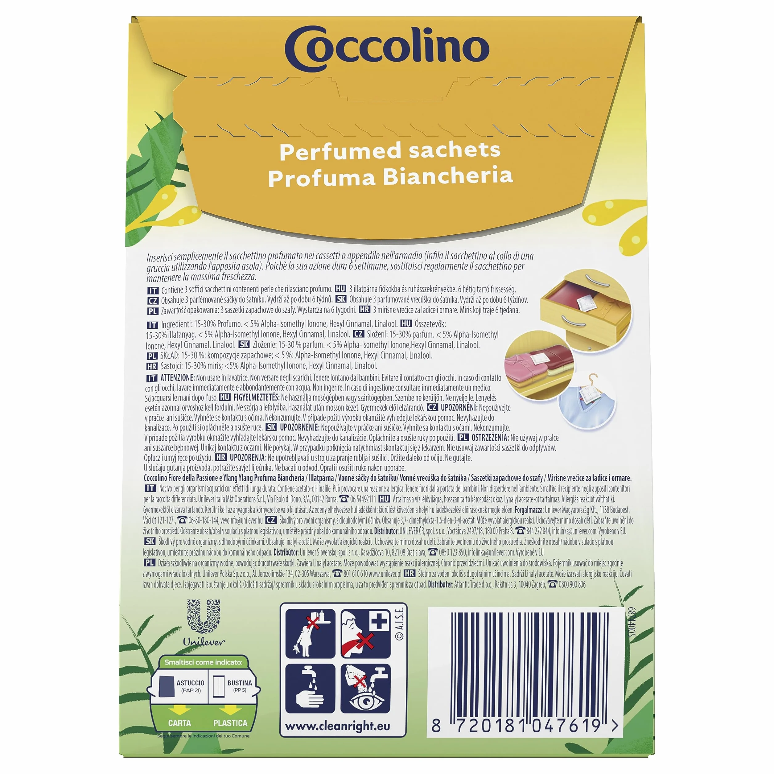 Coccolino Profuma Biancheria, 3 Sacchetti per Ogni Confezione di Fragranze Assortite, Profumo Primavera, Fiori di Tiarè & Frutti Rossi, Ylang Ylang, Confezione da 12 per un Totale di 36 Sacchettini