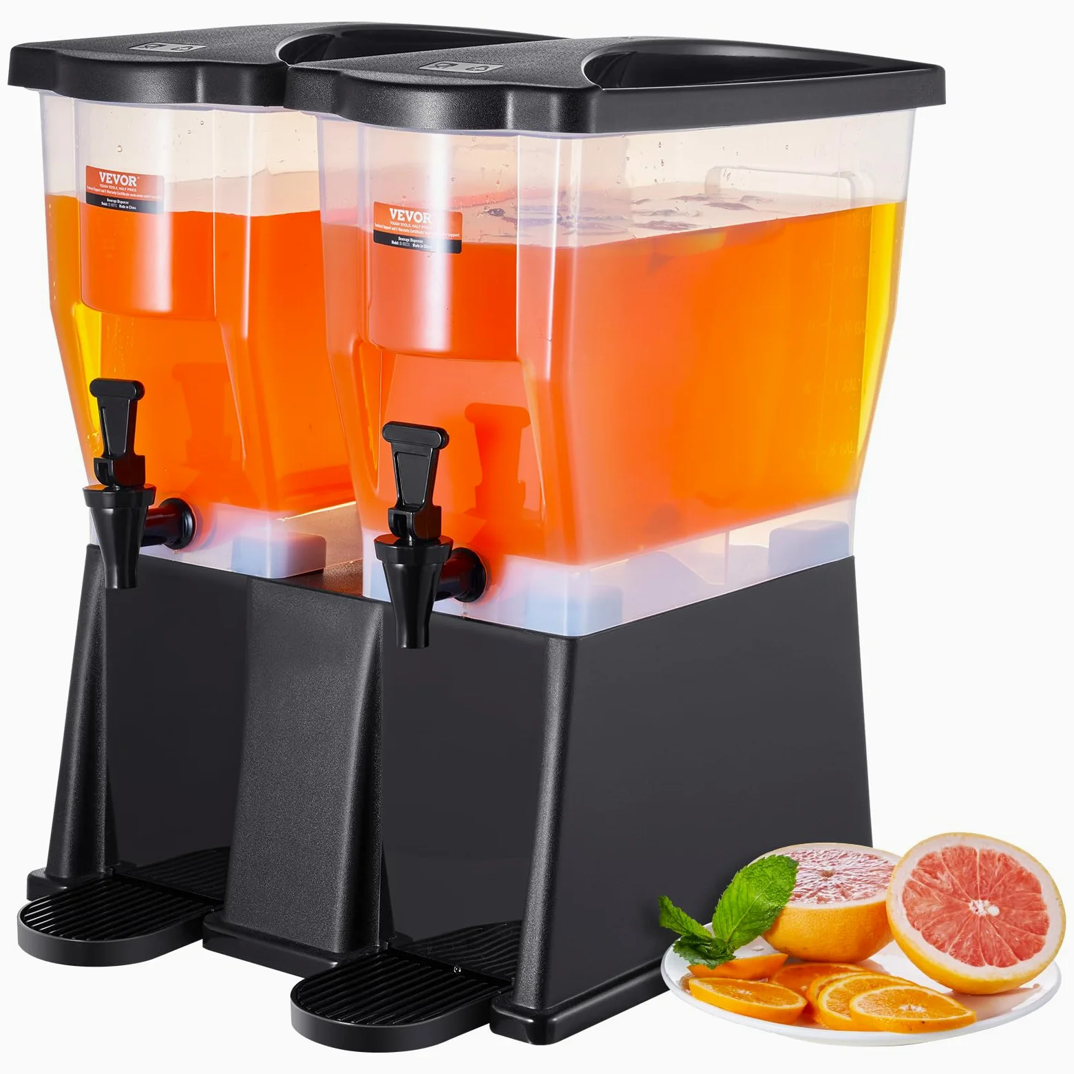 VEVOR Distributore di Bevande 450 x 415 x 530 mm Distributore di Succo di Plastica da 11 Litri x 2 con Coperchio con Rubinetto, Distributore di Acqua per Succo di Limonata, Tè Freddo, per Ristoranti