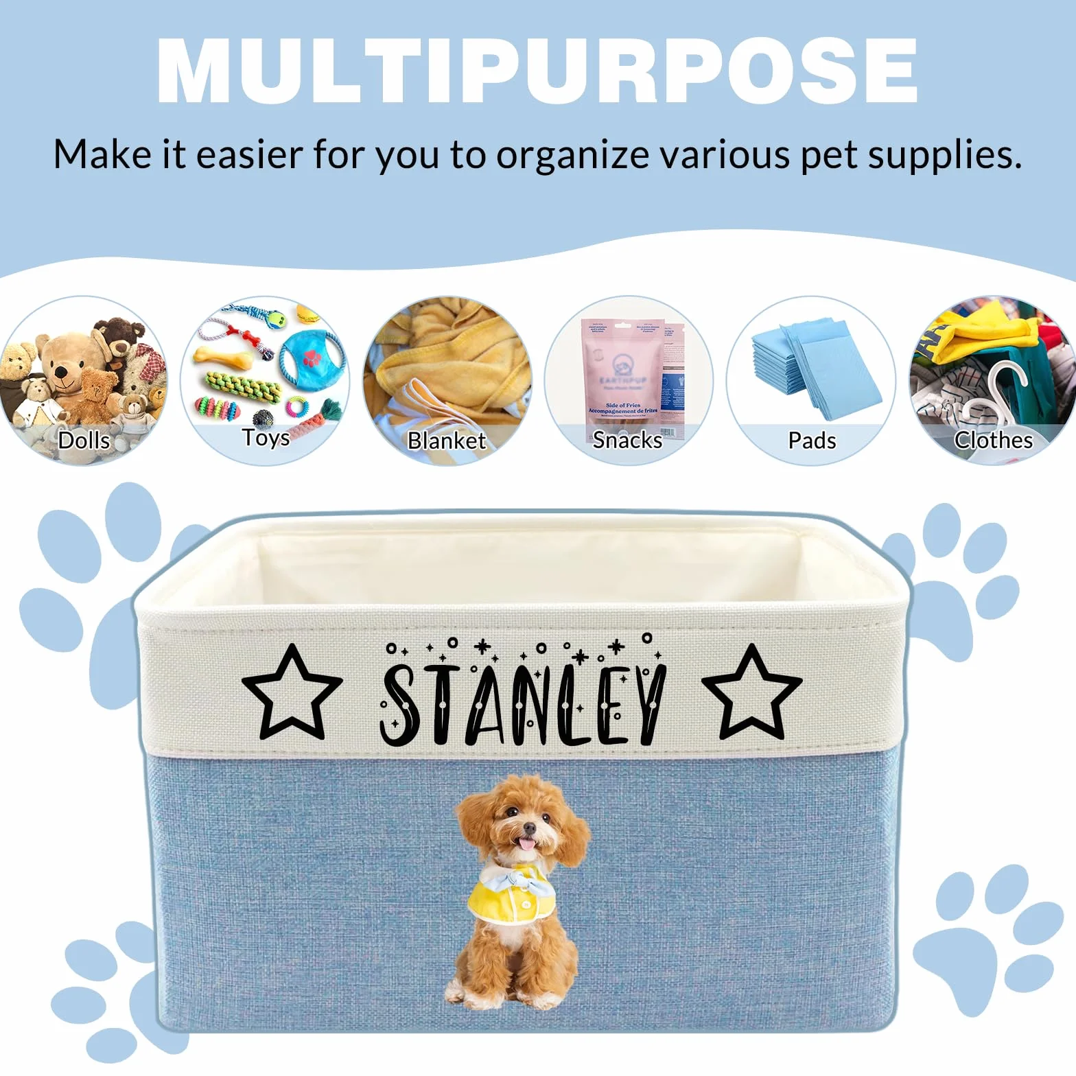 Cestino Personalizzato per Giocattoli per Animali Domestici - Organizzatore Personalizzato per Giocattoli per Cani e Gatti con Nome, Cestino Pieghevole e Durevole in Tessuto per Articoli per