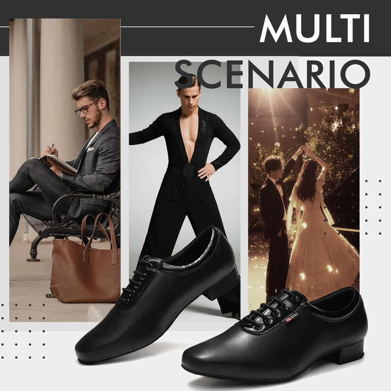 Scarpe da Ballo Americano Uomo Nero Lacci Salsa Latina Tango