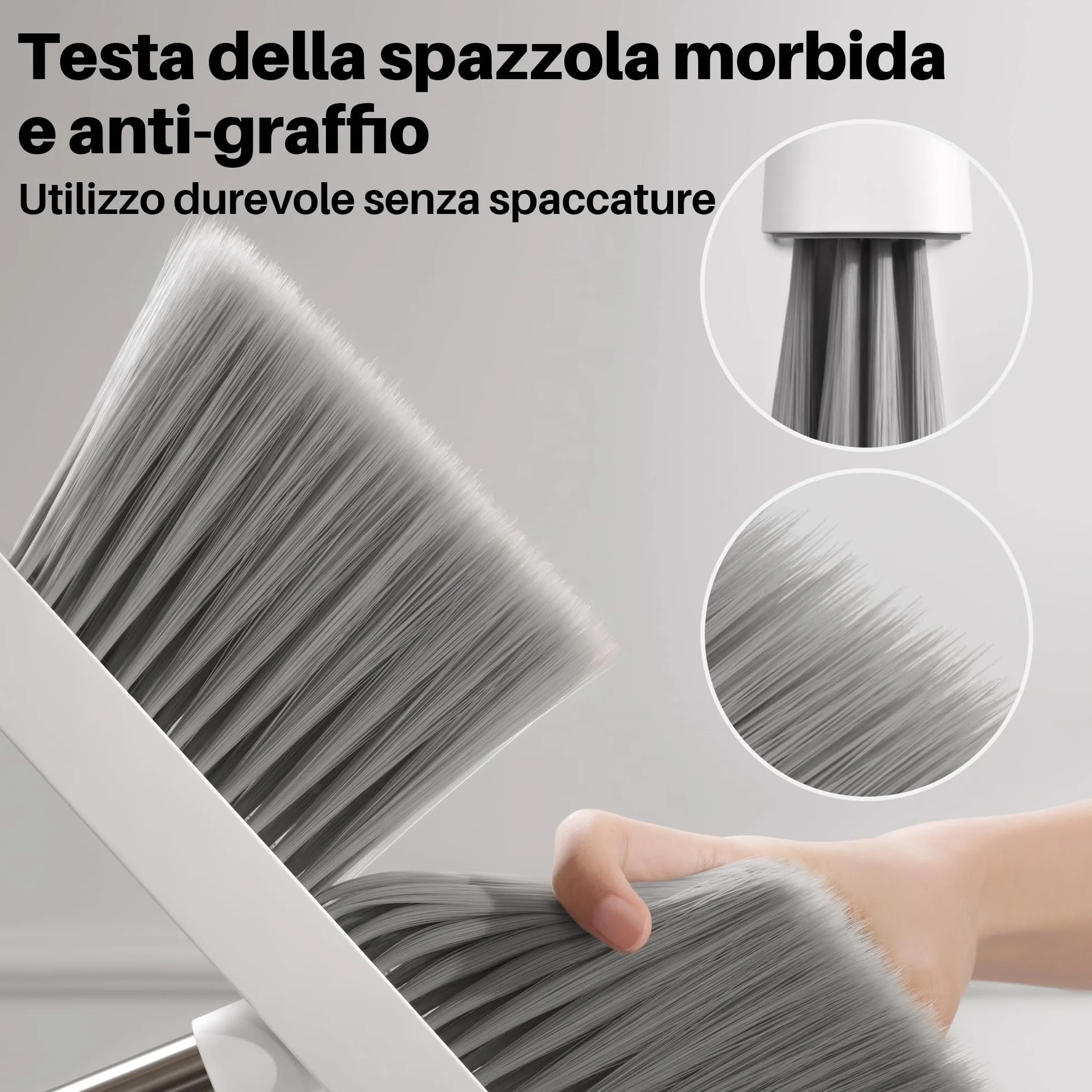 JOYMOOP set scopa e paletta, paletta e spazzola con manico lungo, scopa senza bisogno di piegarsi per uso interno ed esterno, bianco e grigio