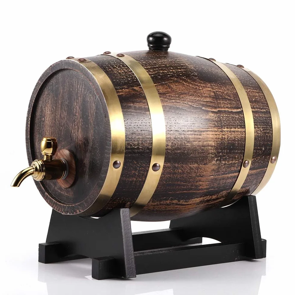 Distributore di Vino in Rovere Stile Retrò 3L, Botte di Legno per la Conservazione del Whisky al Brandy di Vino Rosso