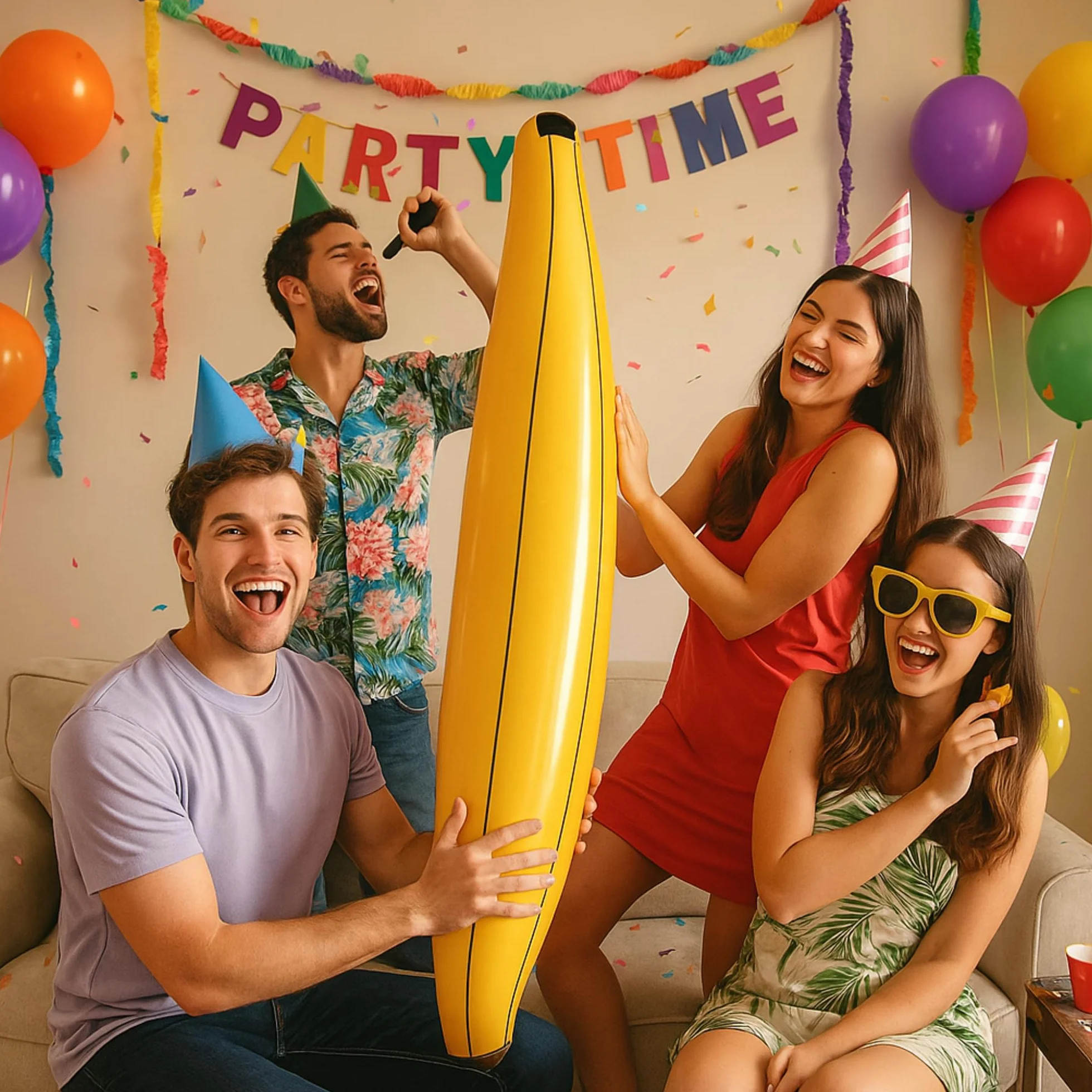 Banana gonfiabile 162 cm - Banana gigante gialla gonfiabile per feste, piscina, addio al nubilato, travestimento, tema giungla, fototessera, eventi estivi e accessori decorativi divertenti per età 16+