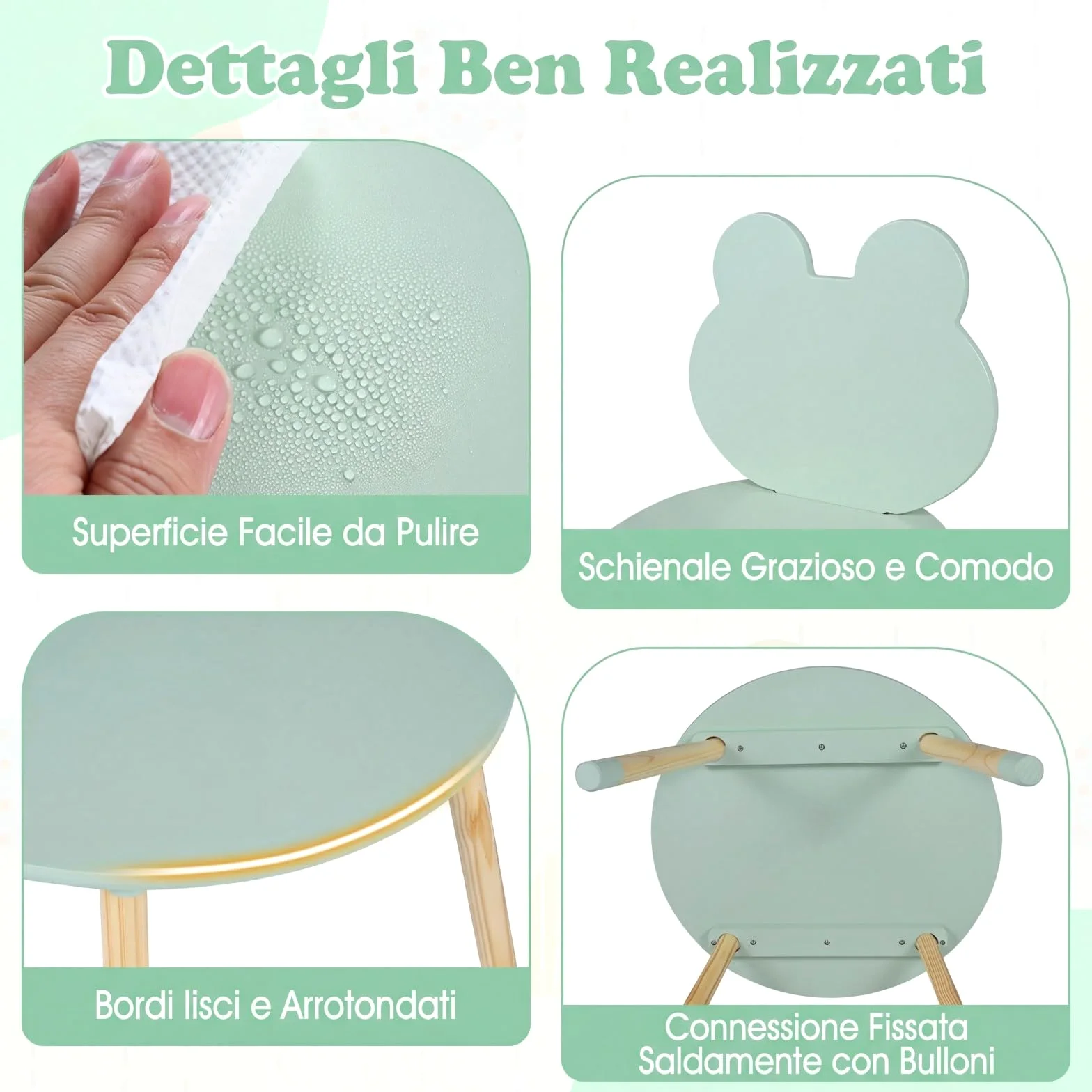 COSTWAY Set Tavolo e Sedie per Bambini, Tavolino e 2 Sedie a Forma di Rana con Gambe in Legno e Angoli Arrotondati, Set Mobili Salvaspazio per Bambini 3+ Anni per Cameretta Ragazzi (Verde)