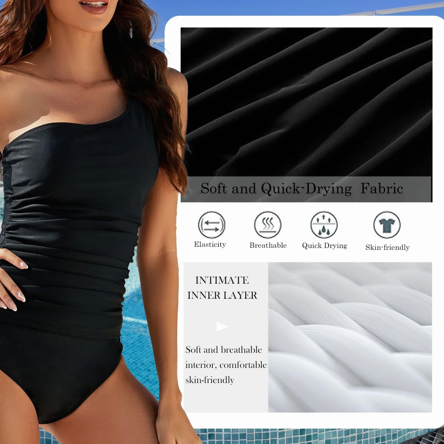 USUN Costume da Bagno Intero Donna Scollo a V Curvy Costumi Elegante Pancia Ruched Push up Beachwear Monokini Controllo della Pancia Vintage Sexy Vita Alta Swimsuit Slim Un Pezzo Spiaggia Swimwear
