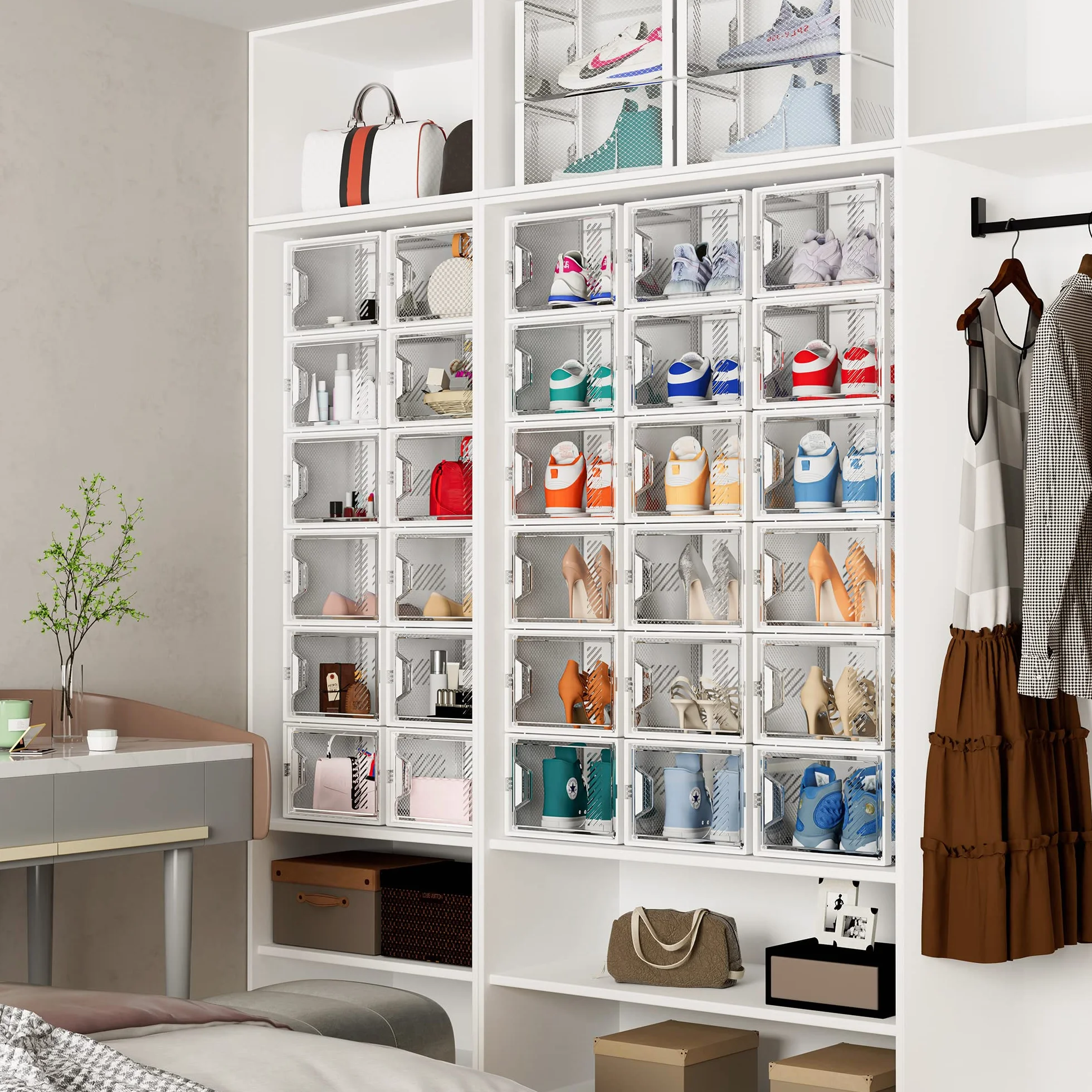 Scatole per Scarpe Trasparenti Impilabili con Coperchi 33.2x25x18.7cm 12 Pezzi