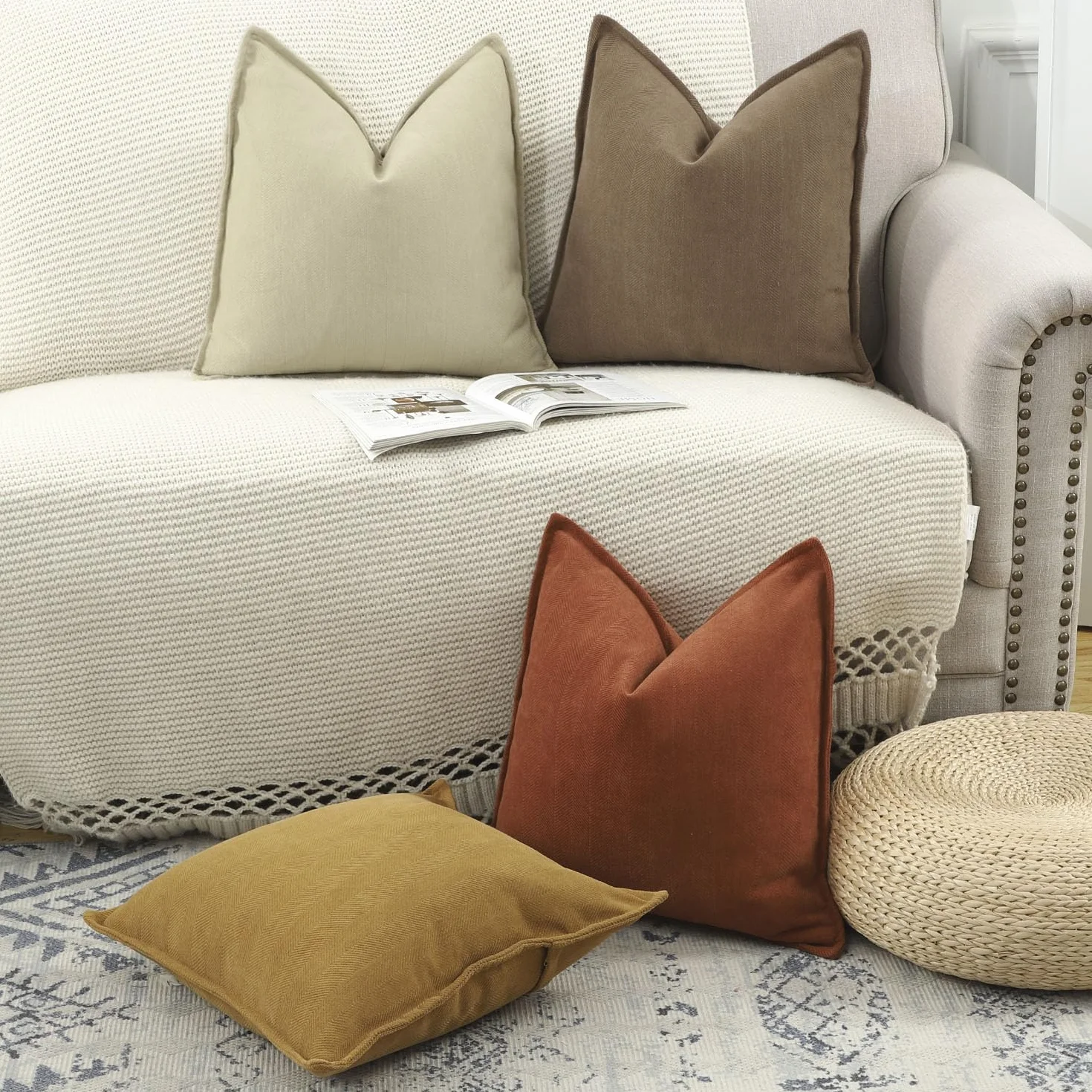 Madizz 2 Pezzi Ciniglia Copricuscini Testurizzata con Bordo Morbido Decorativo Fodere per Cuscino Lusso Stile per Divano Camera da Letto 30x50 cm Giallo senape