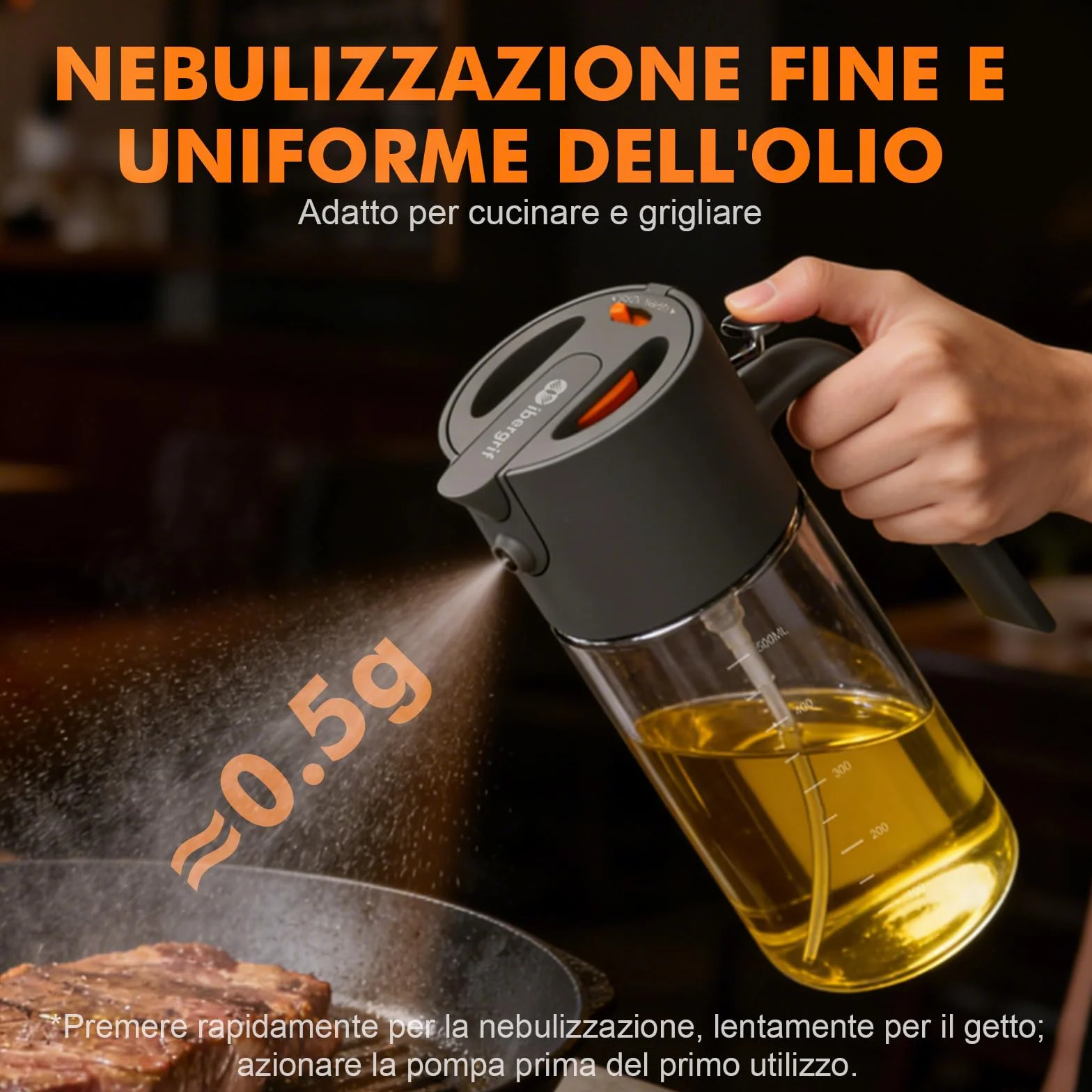 Ibergrif Spruzzatore Olio 2 in 1 500ml, Bottiglia Vetro Borosilicato Antigoccia per Friggitrice Aria