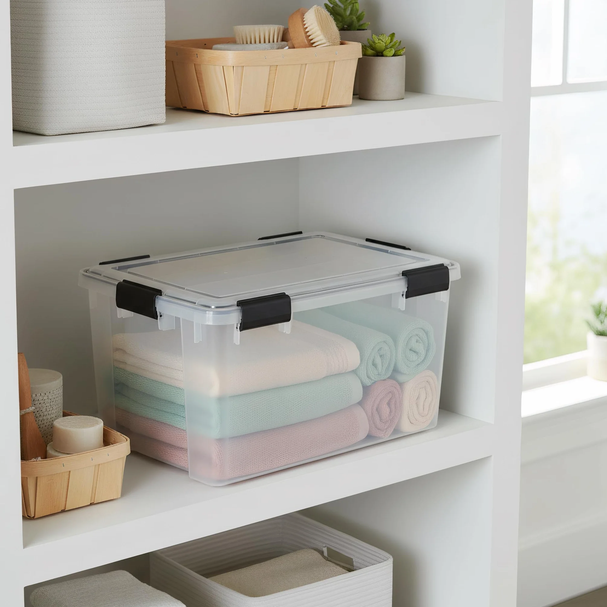 Iris Ohyama Scatole Portaoggetti Ermetiche 50L Set 2 Trasparente Coperchio Impermeabile Impilabile Antipolvere Senza BPA