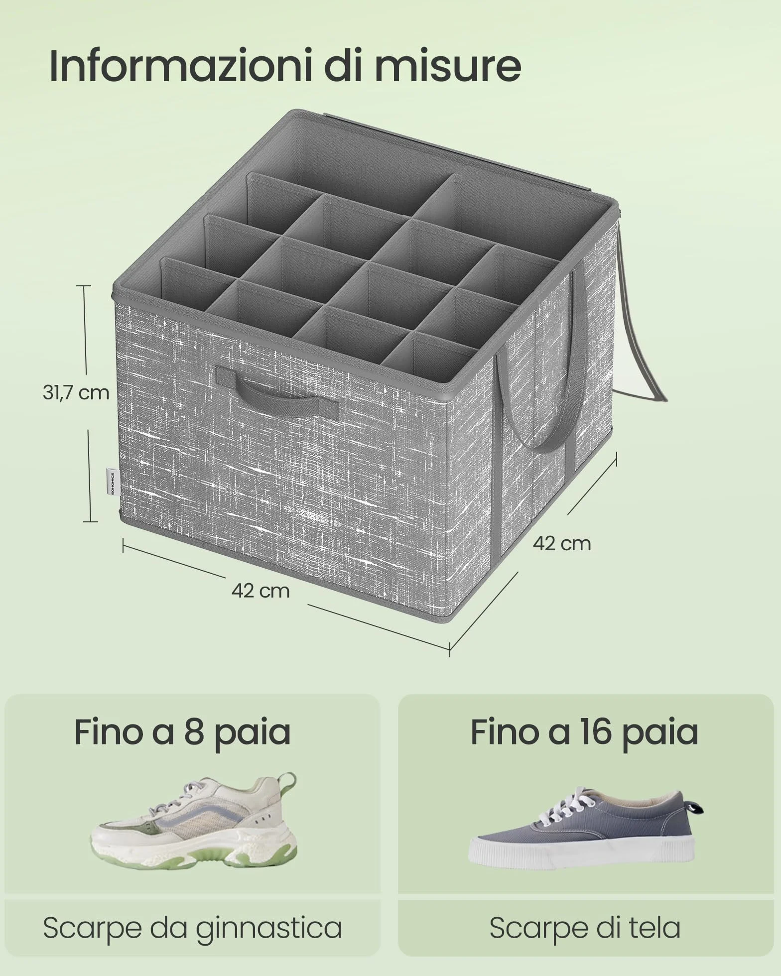SONGMICS Organizer Scarpe Set di 2 Scatole Contenitori Scarpe Coperchio Trasparente Grigio Giunco