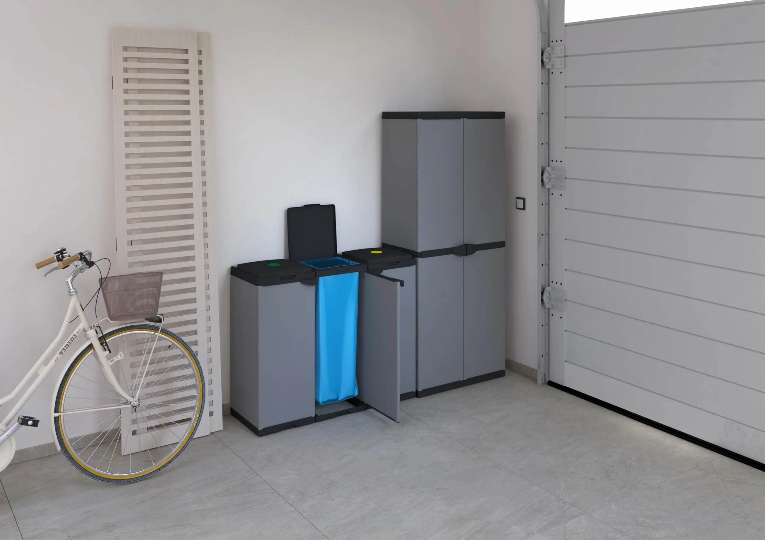 Adventa: Mobile Portasacco Tris per Raccolta differenziata in Plastica, Facile da Montare, Modular System, adatto a Sacchi da 80-110 L, 102L x 38P x 87H cm