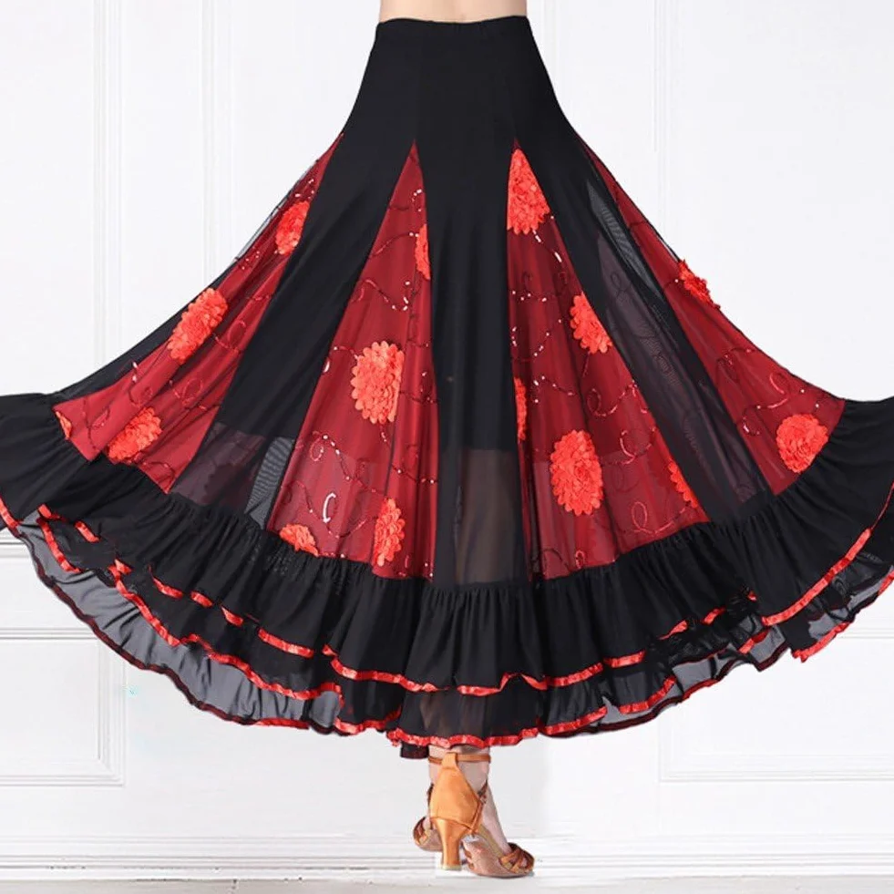 Gonna Lunga per Danza Sociale Gonna Grande Altalena Gonna Ballo Sala Gonna con Paillettes Gonna Danza del Ventre Abito Competizione di Danza Moderna Abito Prestazione