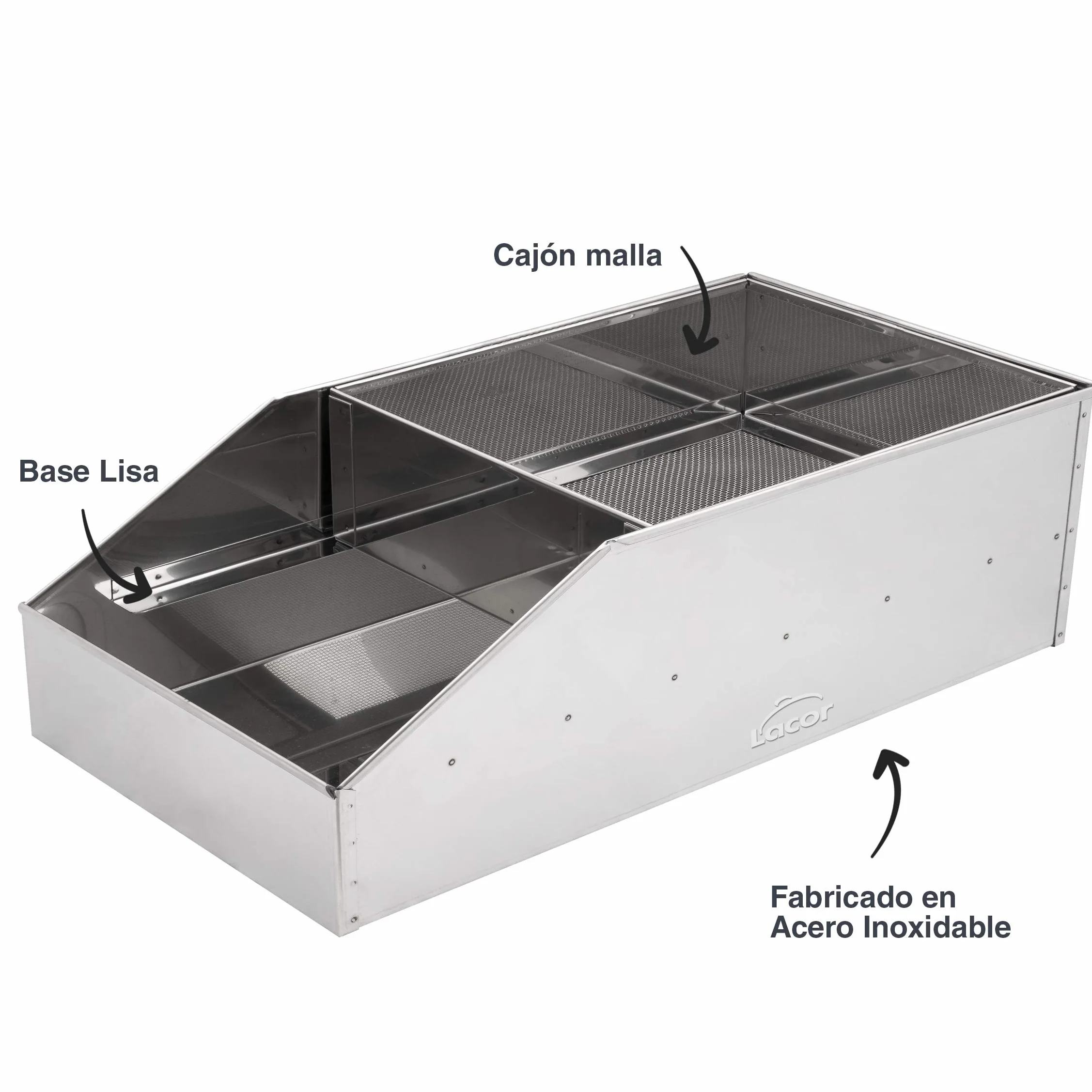 Lacor - 50450 - Farinatore in acciaio inossidabile, Setaccio di farina, Ideale per infarinare o pannare alimenti, Pulizia facile, per cucine professionali, acciaio inossidabile, 50 x 26, 5 x 18 cm