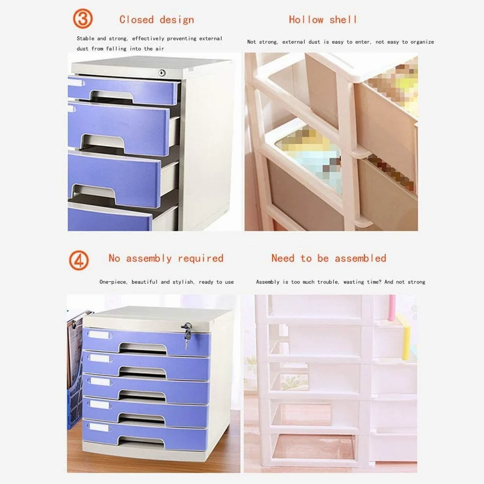 Armadietto con 4 cassetti blu con serratura per scrivania, ufficio, schedario, divisori, sicuro e elegante, per casa e ufficio