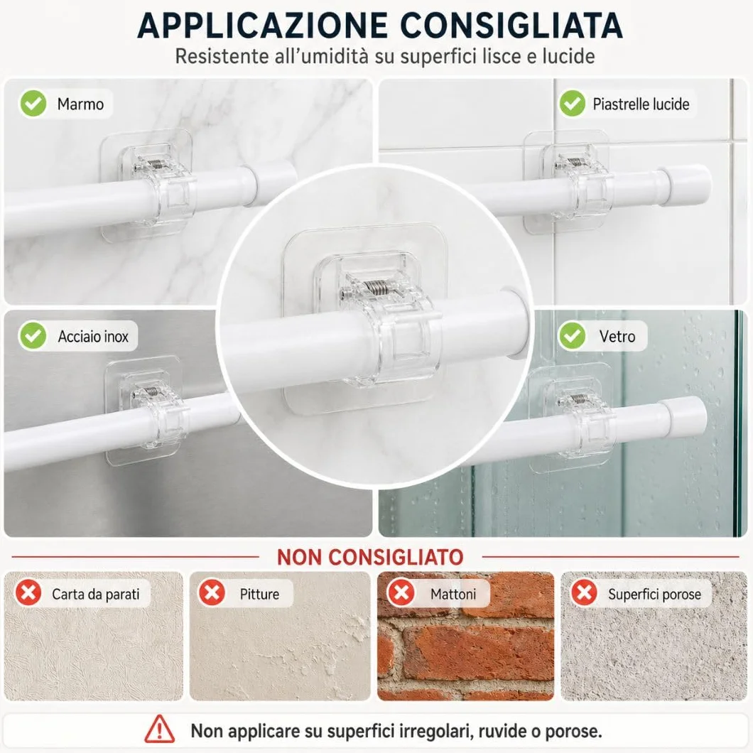 Ganci per Tende Senza Bucare Infissi PVC Adesivi - Supporto Reggi Bastone Autoadesivo Forte, Trasparente