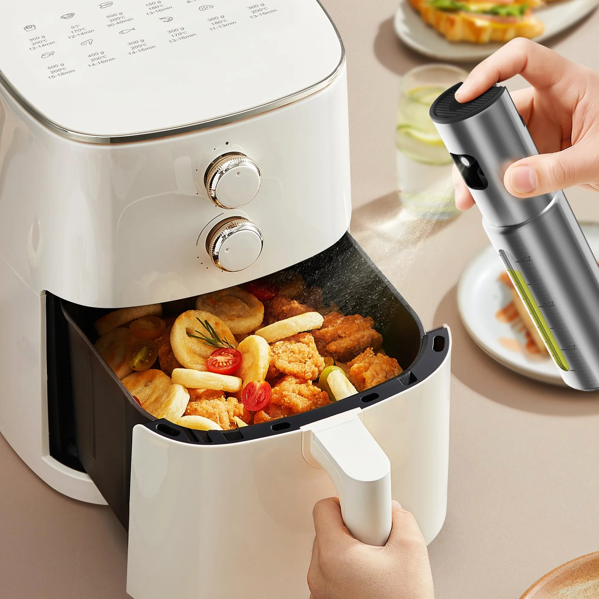 KitchenBoss Spruzzino Olio in Acciaio Inox 100ml per Friggitrice Aria, Spruzzi per Insalate, Grigliate e Fritture