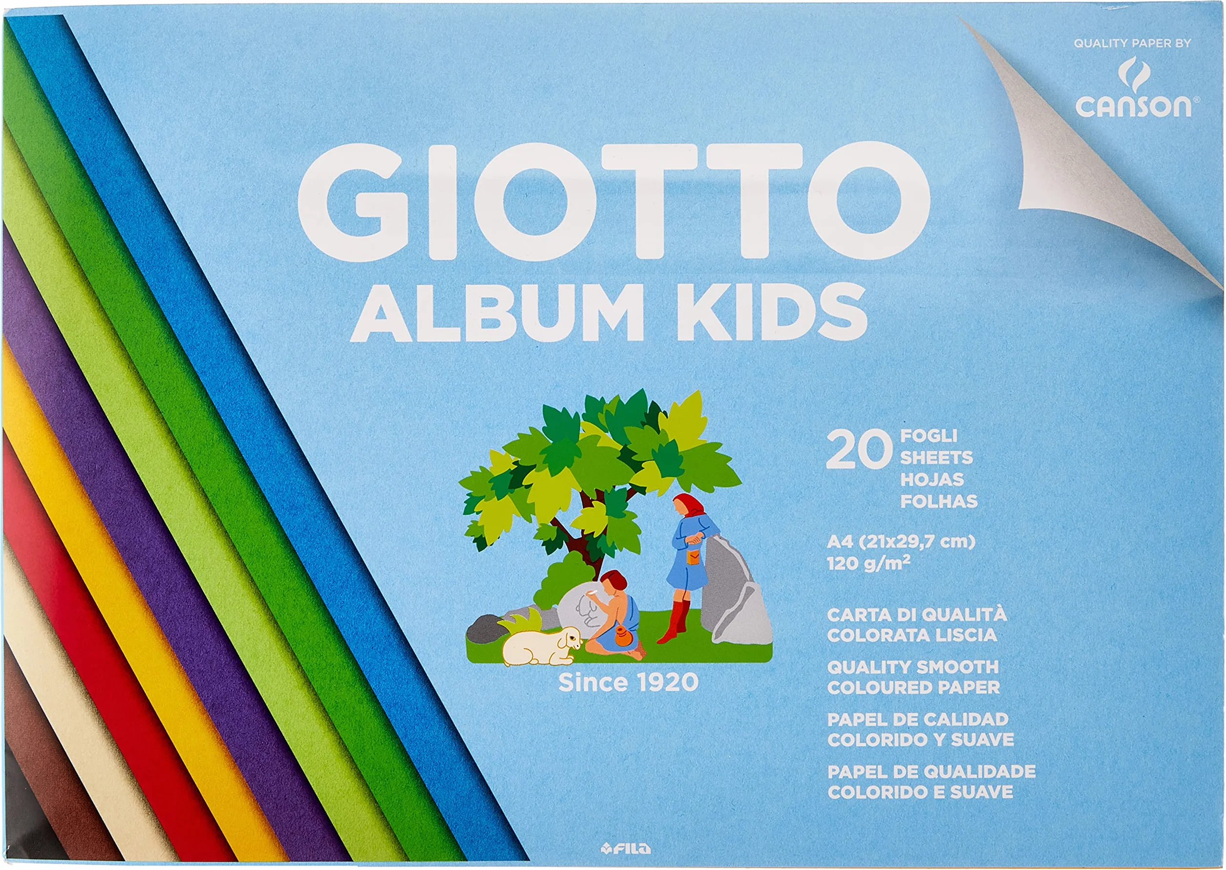 Giotto Kids, Album da 20 fogli carta colorata liscia, A4, 120g/m2