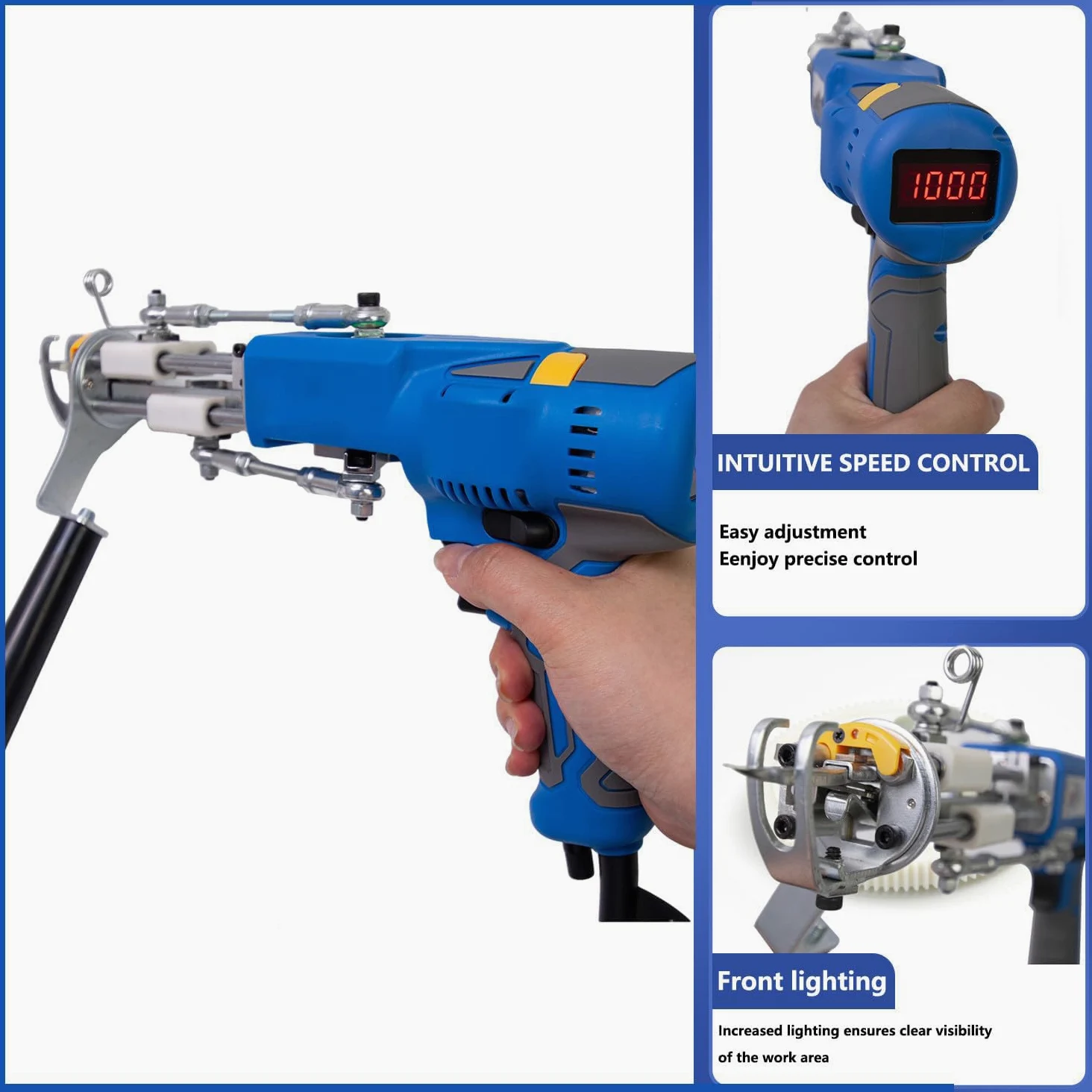Pistola Elettrica per Trapuntatura di Tappeti 2 in 1, Pistola for Tufting di Tappeti, Macchina for Tufting, Strumenti Fai da Te, velocità del Display Digitale, Motore Senza Spazzole