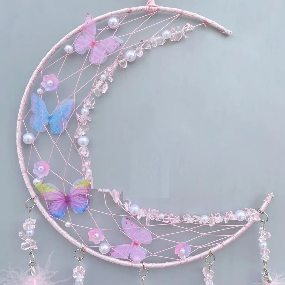 Acchiappasogni Lunari con Farfalle Decorazione Parete Camera da Letto Rosa