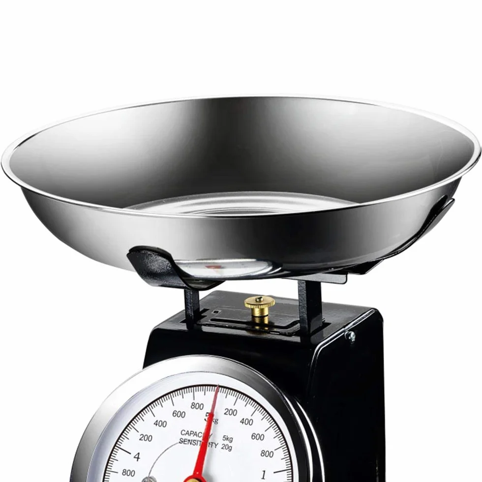 Bakaji Bilancia Meccanica Analogica da Cucina Atlas in Metallo con Ciotola Cromata 5Kg Nero