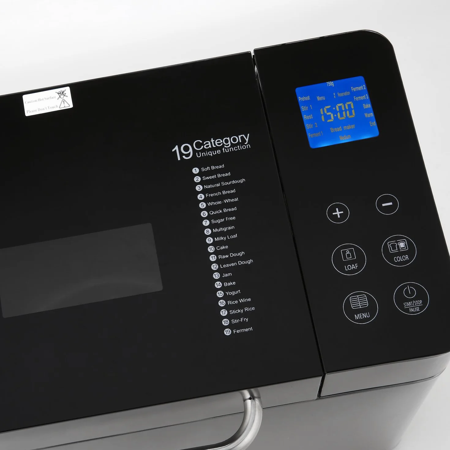 Meykey, macchina per il pane in acciaio inox, 19 programmi di cottura completamente automatica per 500 g, 750 g, 1000 g, timer di ritardo di 15 ore, finestra di visualizzazione, funzione di