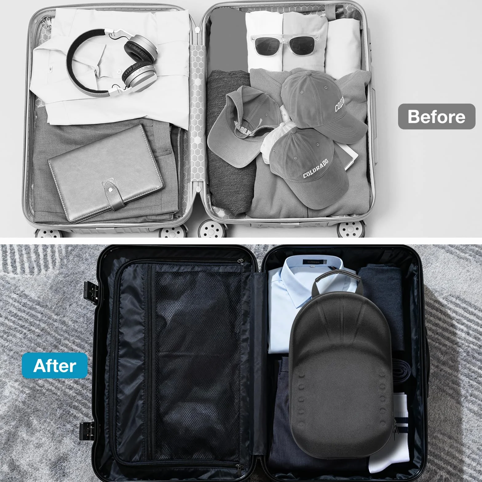 ProCase Porta Cappelli Custodia Rigida da Viaggio per Cappello Baseball, Organizer per Cappelli con Tracolla Regolabile, Nero