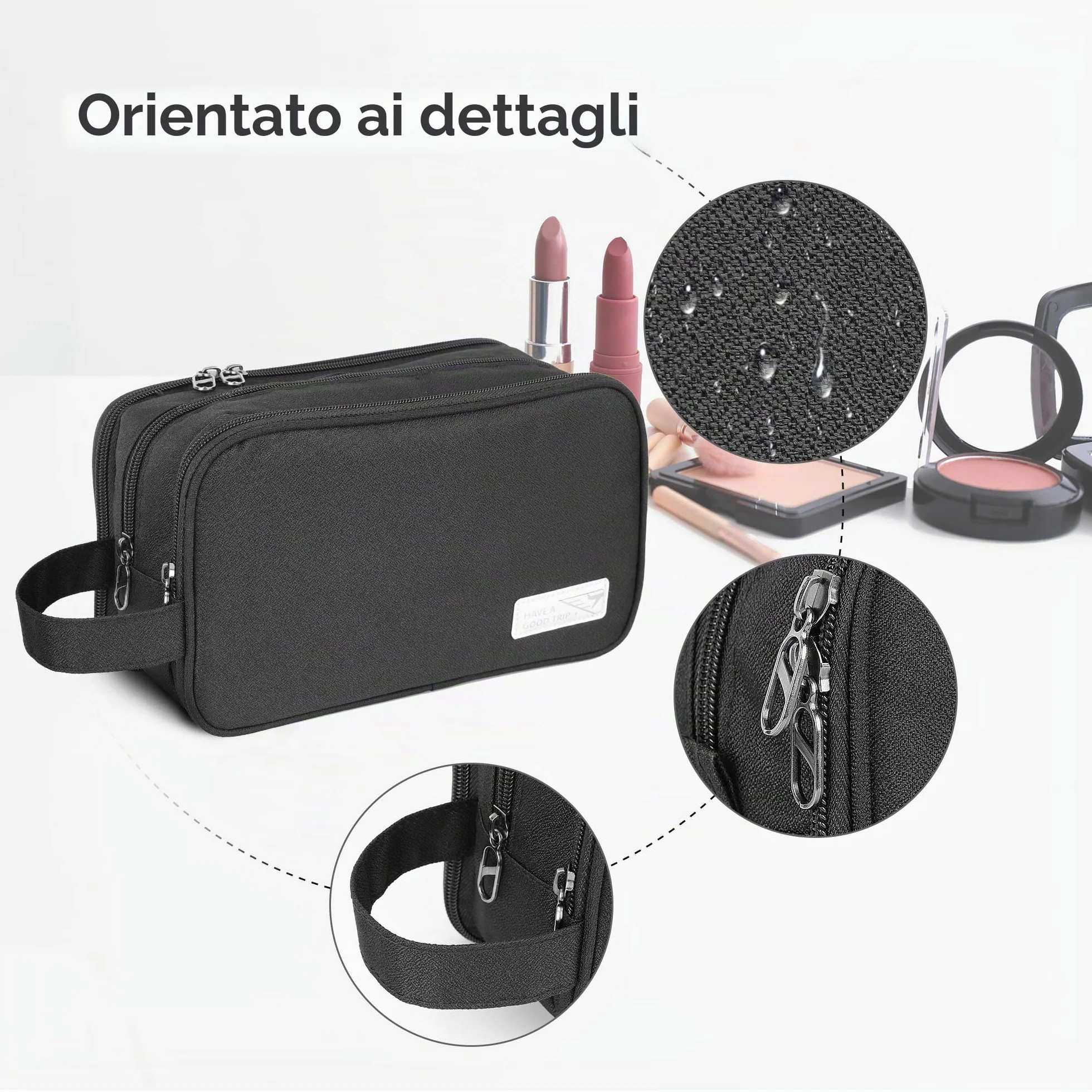 AiQInu Beauty Case da Viaggio, Borsa da Toilette da Viaggio per Donna Uomo,Impermeabile Beauty Case per Organizzare Oggetti Personali Accessori (nero)