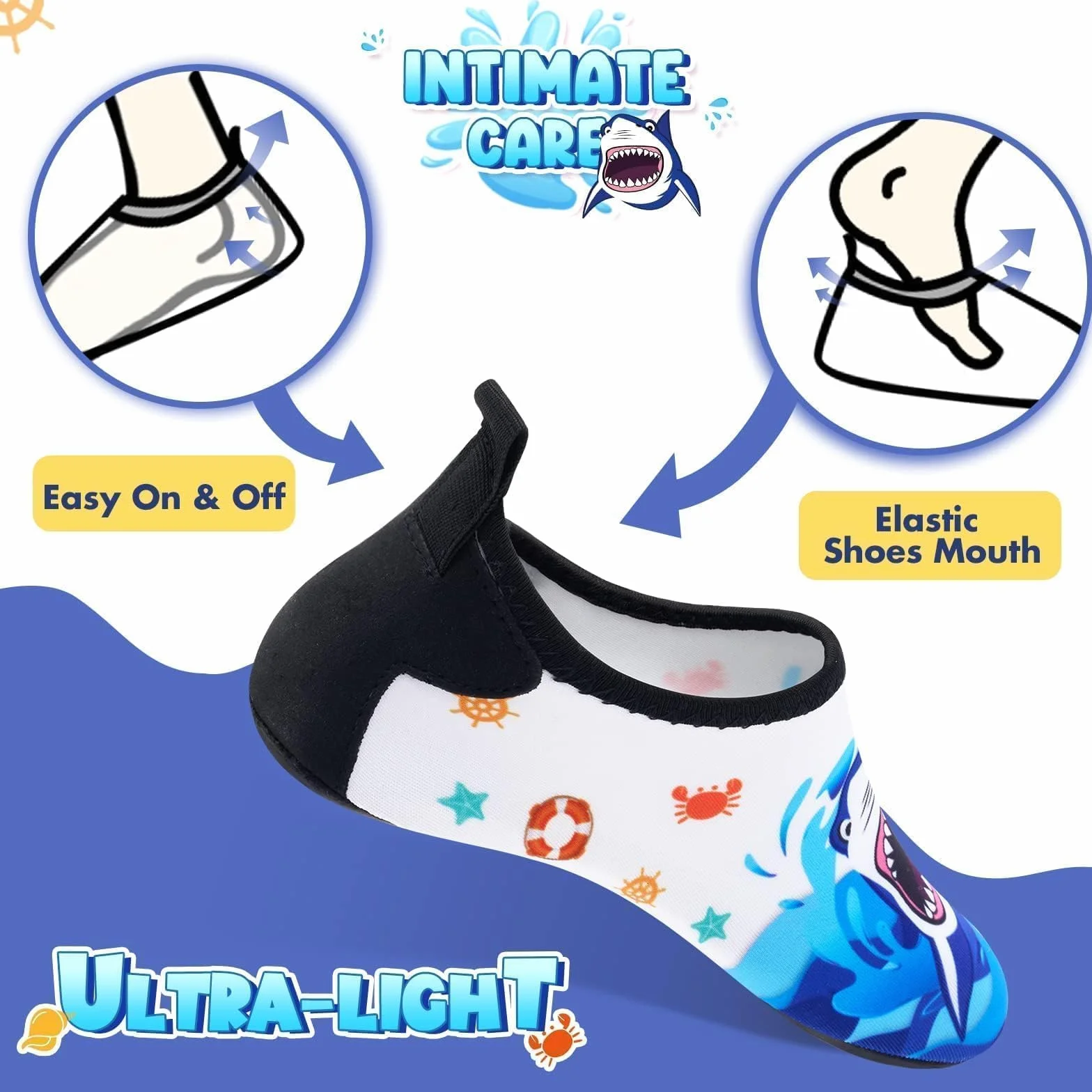 Scarpe da Acqua per Bambini Scarpe da Nuoto Scarpe da Scoglio Ragazzo Mare Spiaggia Squalo