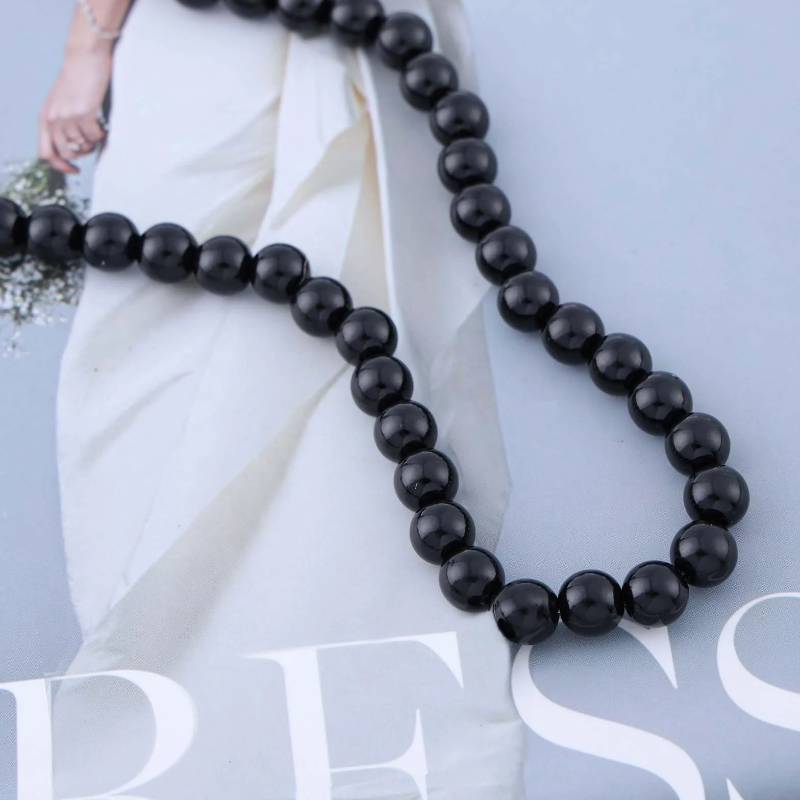 Collana di Perle Nere Vintage, Collana a Catena di Perle Rotonde, Collana di Perline Spinello, Collana Girocollo di Perle, Gioielli Per Donna, Nero, Zinco, Perlina, Unisex, Tutte le stagioni